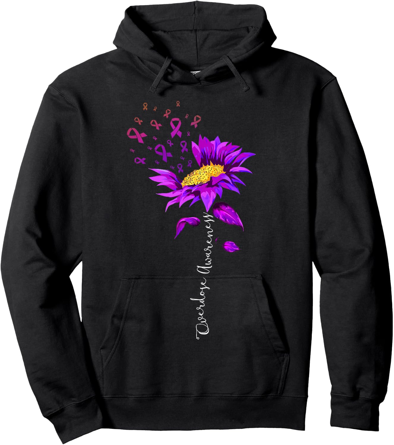 Overdose Awareness Month Sunflower Purple Ribbon Hoodie - Hoodie | Black