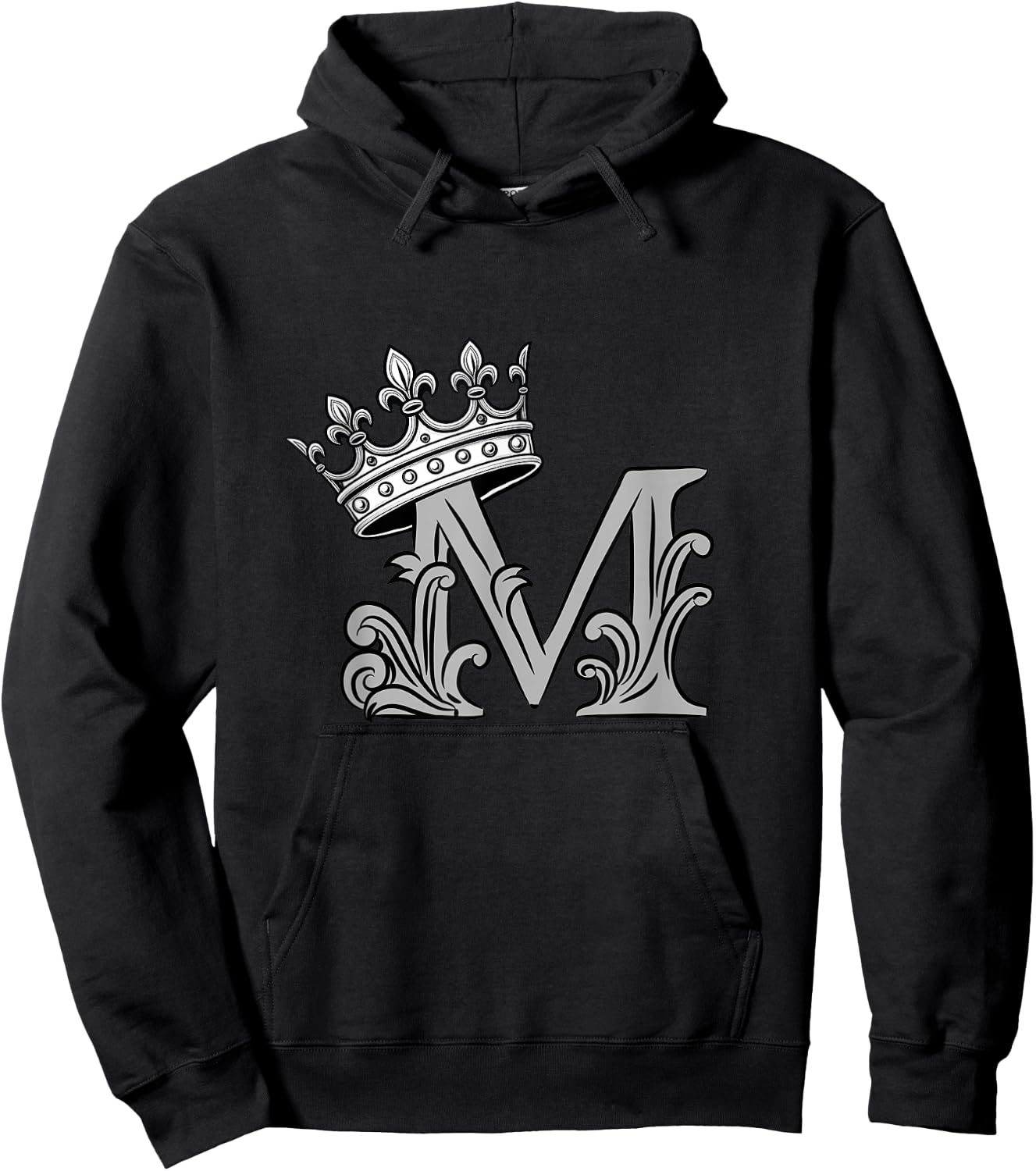 Grey Color Letter M Initial + Crown Grey Graphic Hoodie - Hoodie | Black