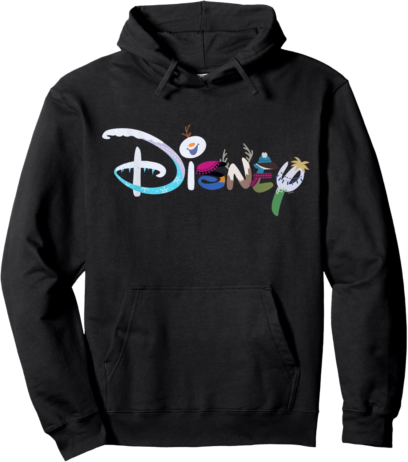 Disney Princess Frozen Characters Elsa Anna Olaf Disney Logo Hoodie - Hoodie | Black