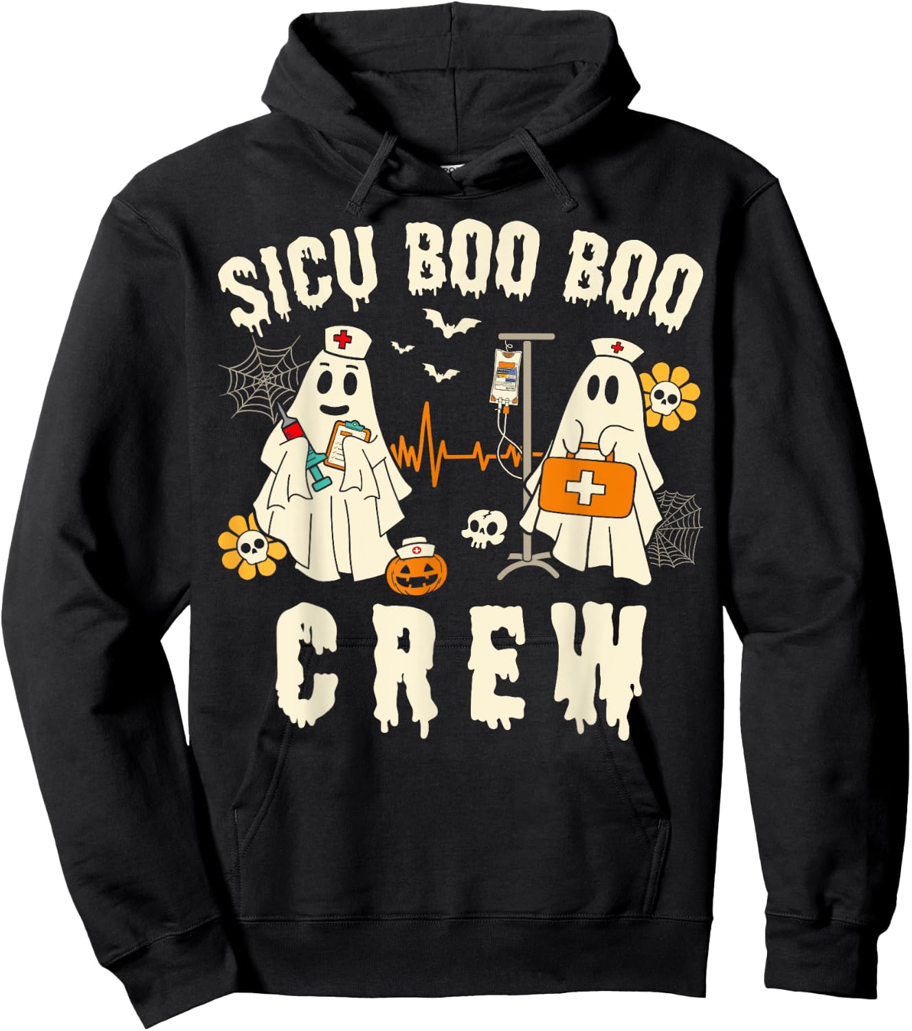 SICU Nurse Cute Health Worker Halloween Ghost Nurse Hoodie - Hoodie | Black