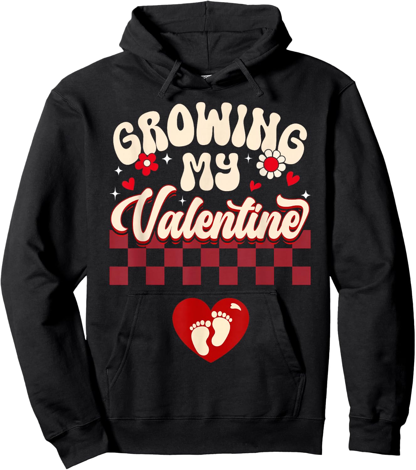 Growing My Valentine New Mom Valentines Pregnancy Pregnant Hoodie - Hoodie | Black