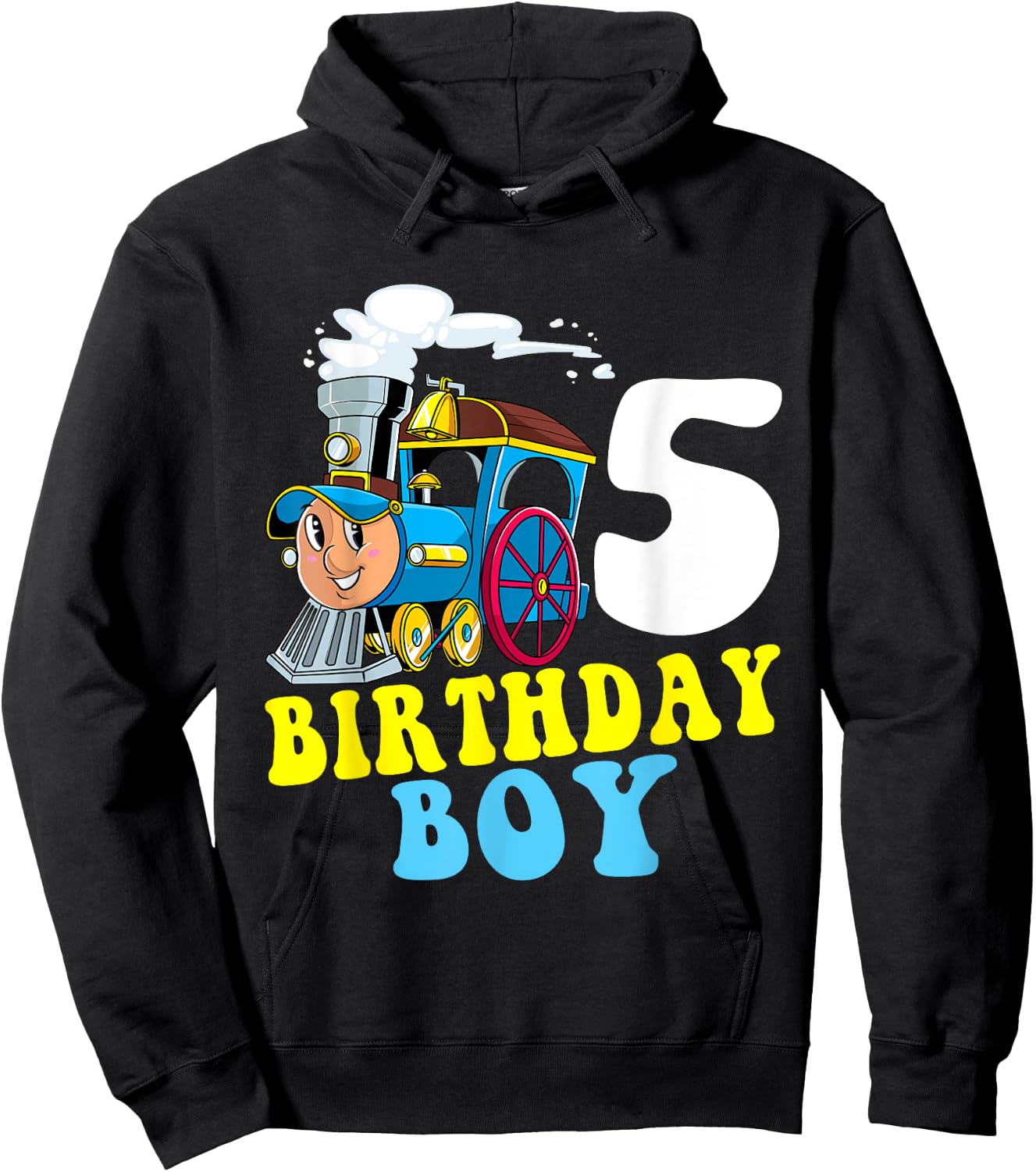 5th Birthday Boy Train Lovers Five Years Old Kids Toddlers Hoodie - Hoodie | Black