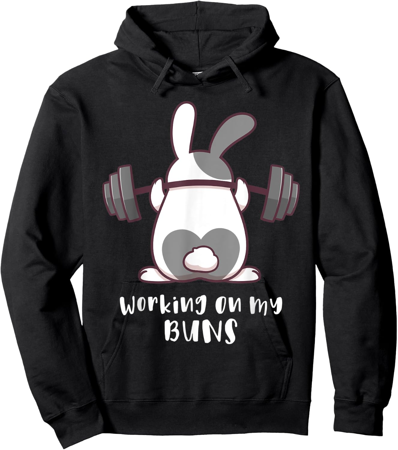 Working On My Buns Bunny Workout Gym Pun Gift Cute T Shirt Hoodie - Hoodie | Black