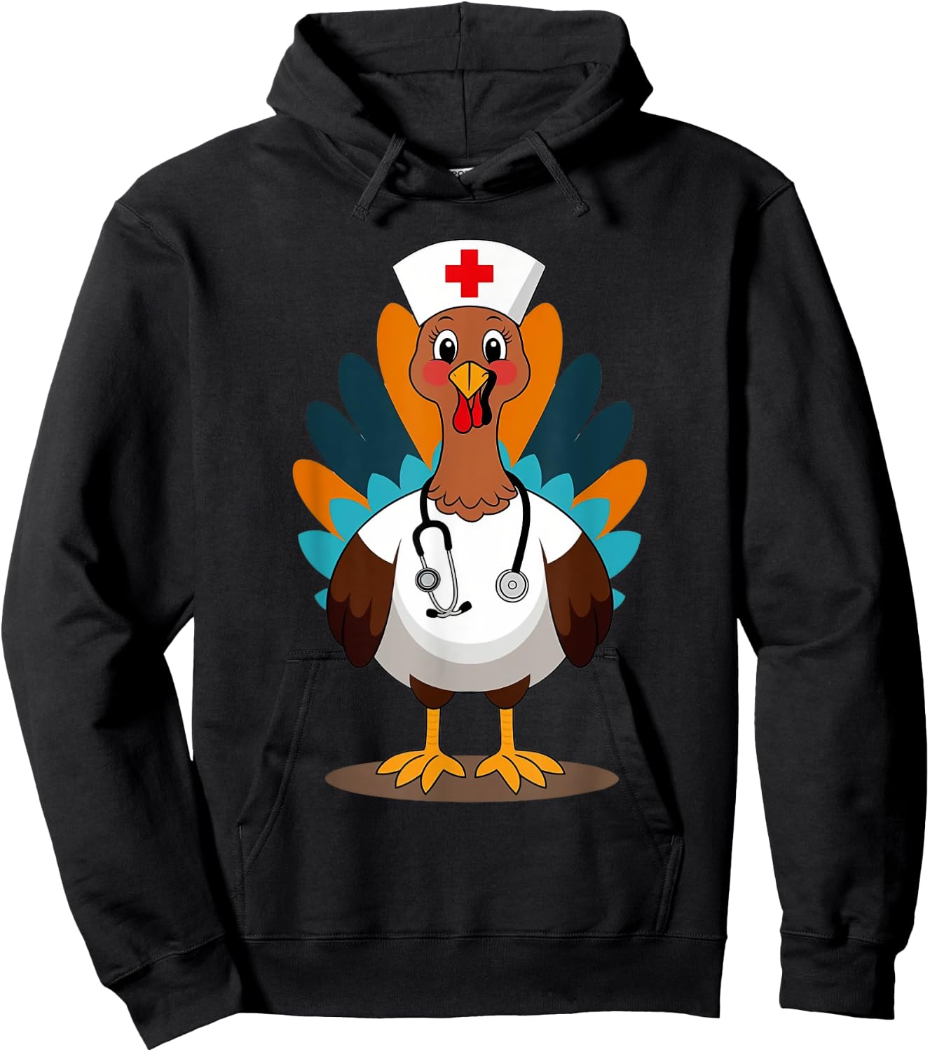 Thanksgiving Scrub Tops Women Turkey Nurse Holiday Nursing Hoodie - Hoodie | Black