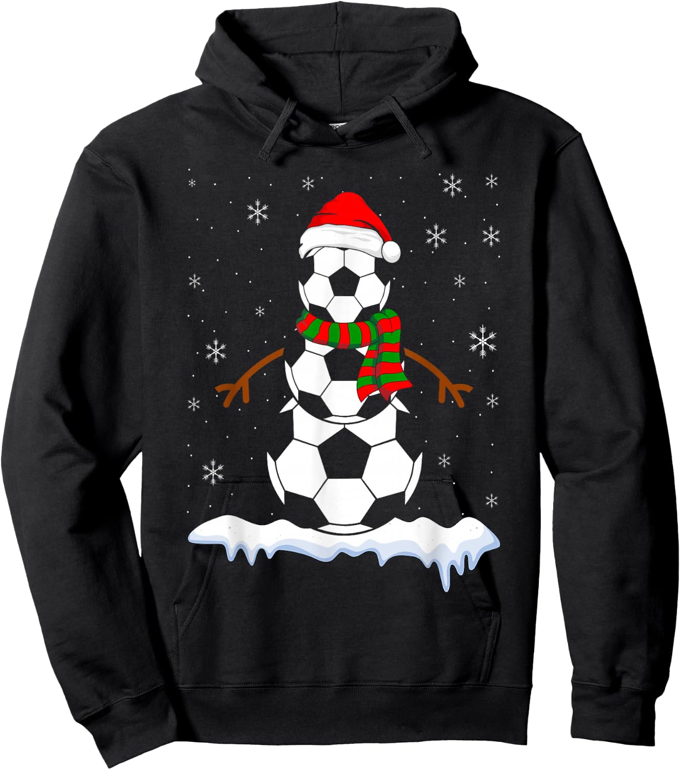 Funny Football Snowman for Boys Girls Christmas Soccer Hoodie - Hoodie | Black