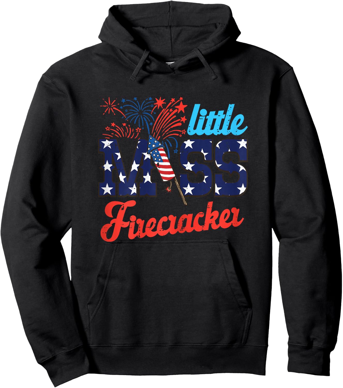 4th of July Little Miss Firecracker Cute Girls Kids Toddler Hoodie - Hoodie | Black