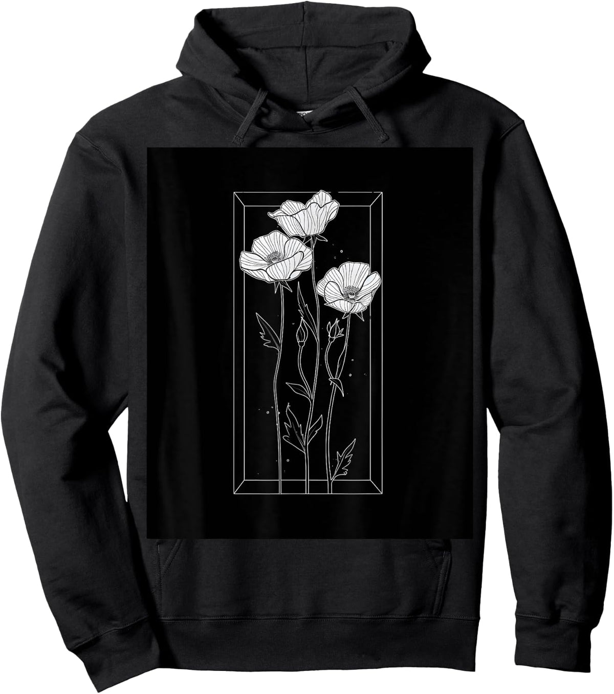 Chic Florals Black and White Minimalist Flowers Hoodie - Hoodie | Black