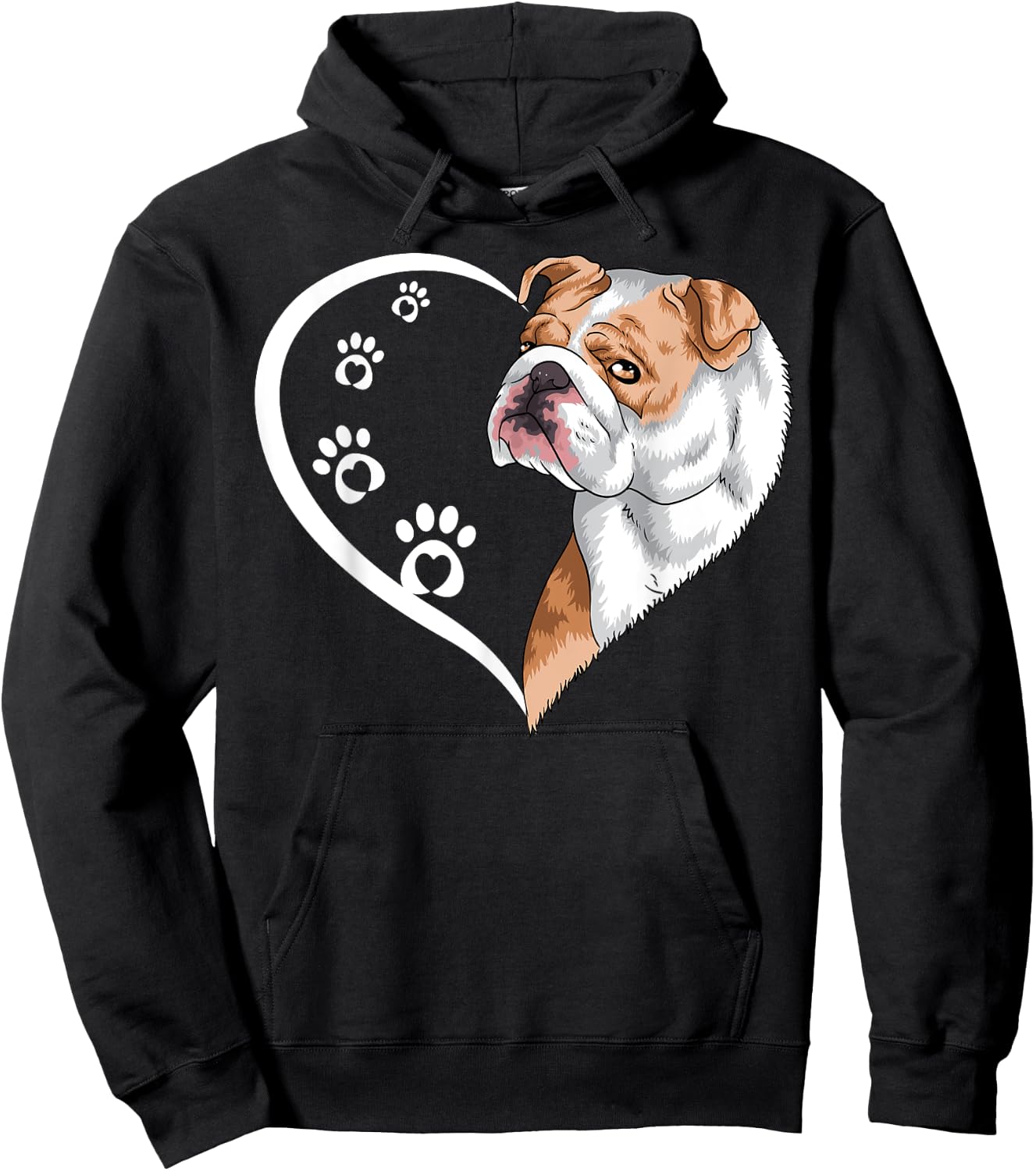English Bulldog Shirts Girls Kids Heart Cute Hoodie - Hoodie | Black