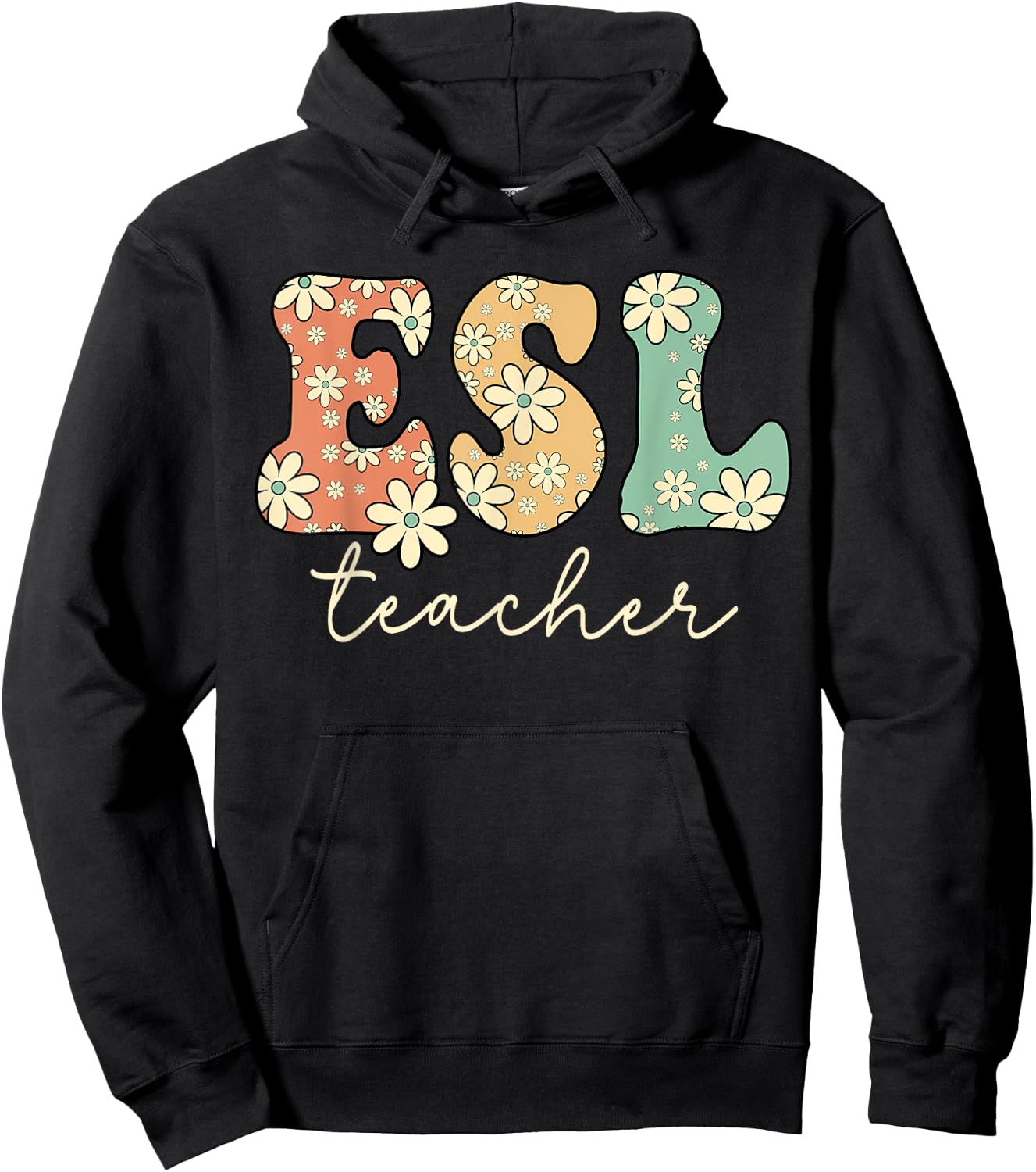 Retro Daisy Flower ESL Bilingual Teacher Back To School Women Hoodie - Hoodie | Black