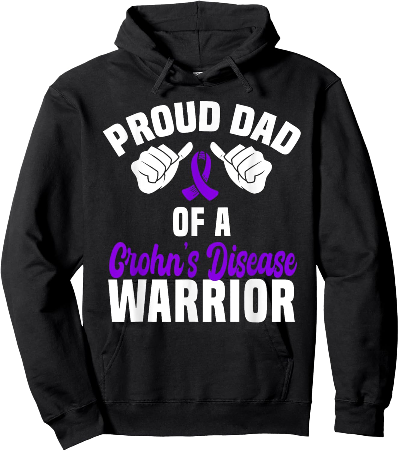 Proud Dad Of A Crohn's Disease Warrior Support Purple Ribbon Hoodie - Hoodie | Black