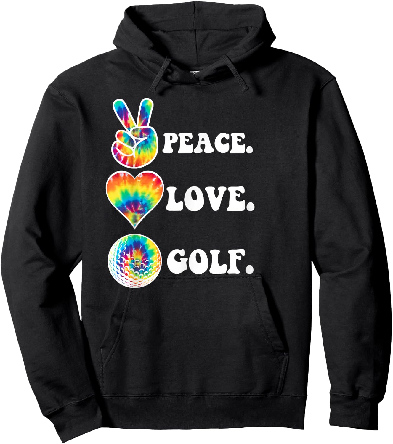 Peace Love Golf Funny Tie Dye Golf Lovers Hoodie - Hoodie | Black