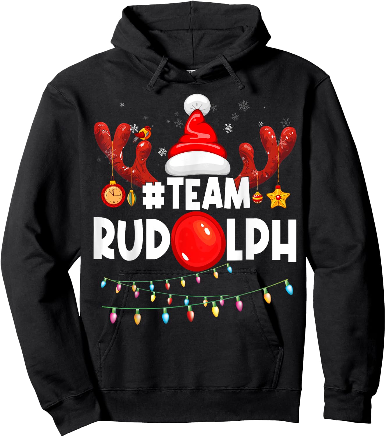 Team Rudolph-Cool Christmas Reindeer Costume Hoodie - Hoodie | Black