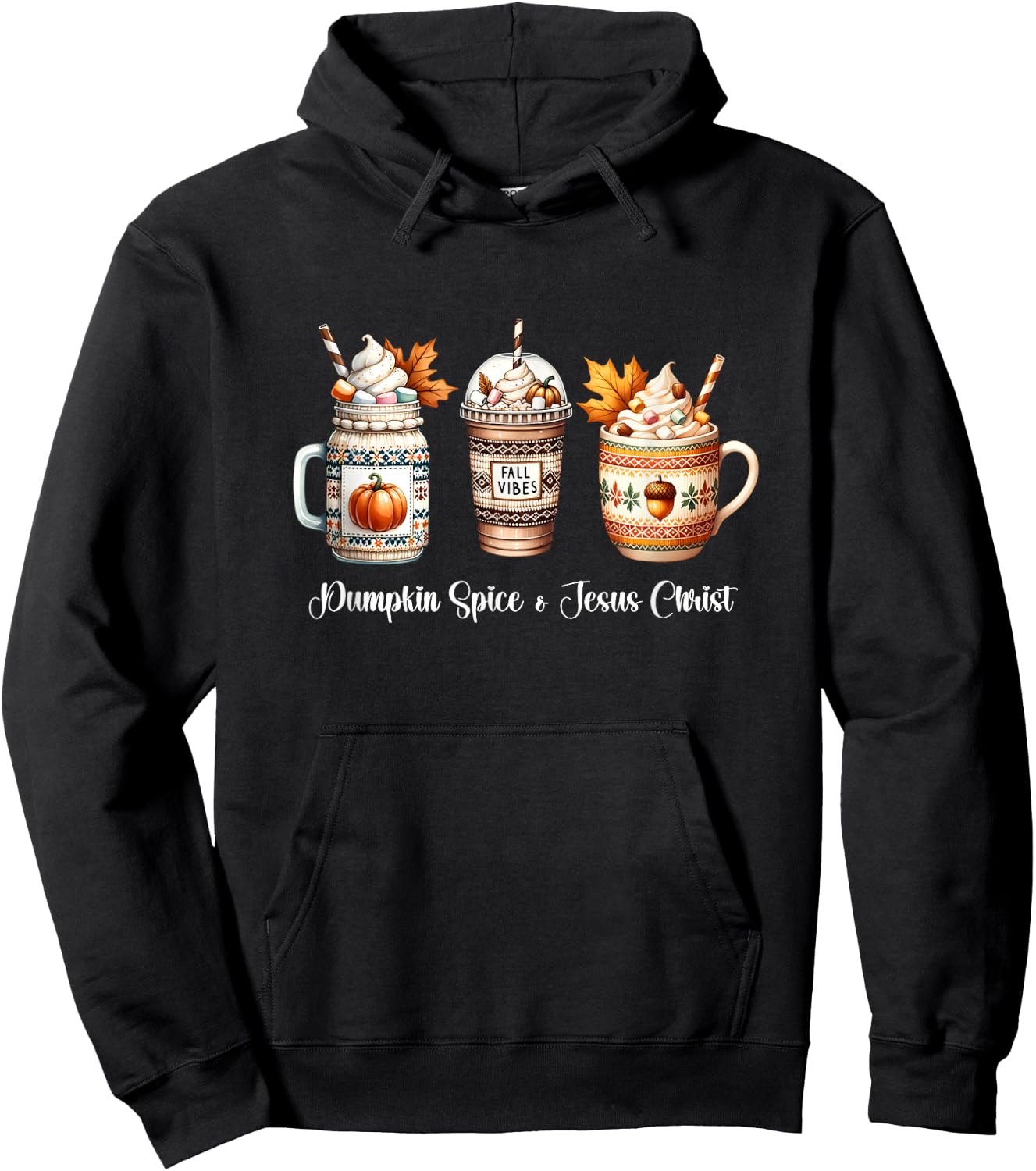 Pumpkin Spice and Jesus Christ Women Christan Fall Coffee Hoodie - Hoodie | Black