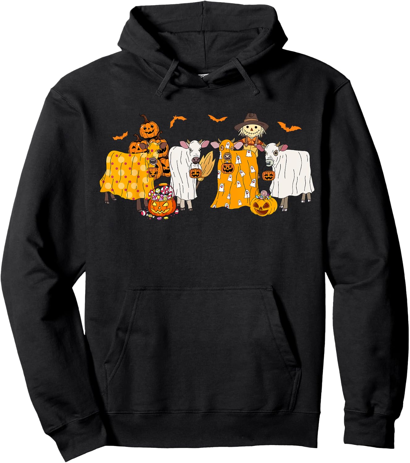 Cow Dressed As Ghost Farm Animal Spooky Season Halloween Hoodie - Hoodie | Black