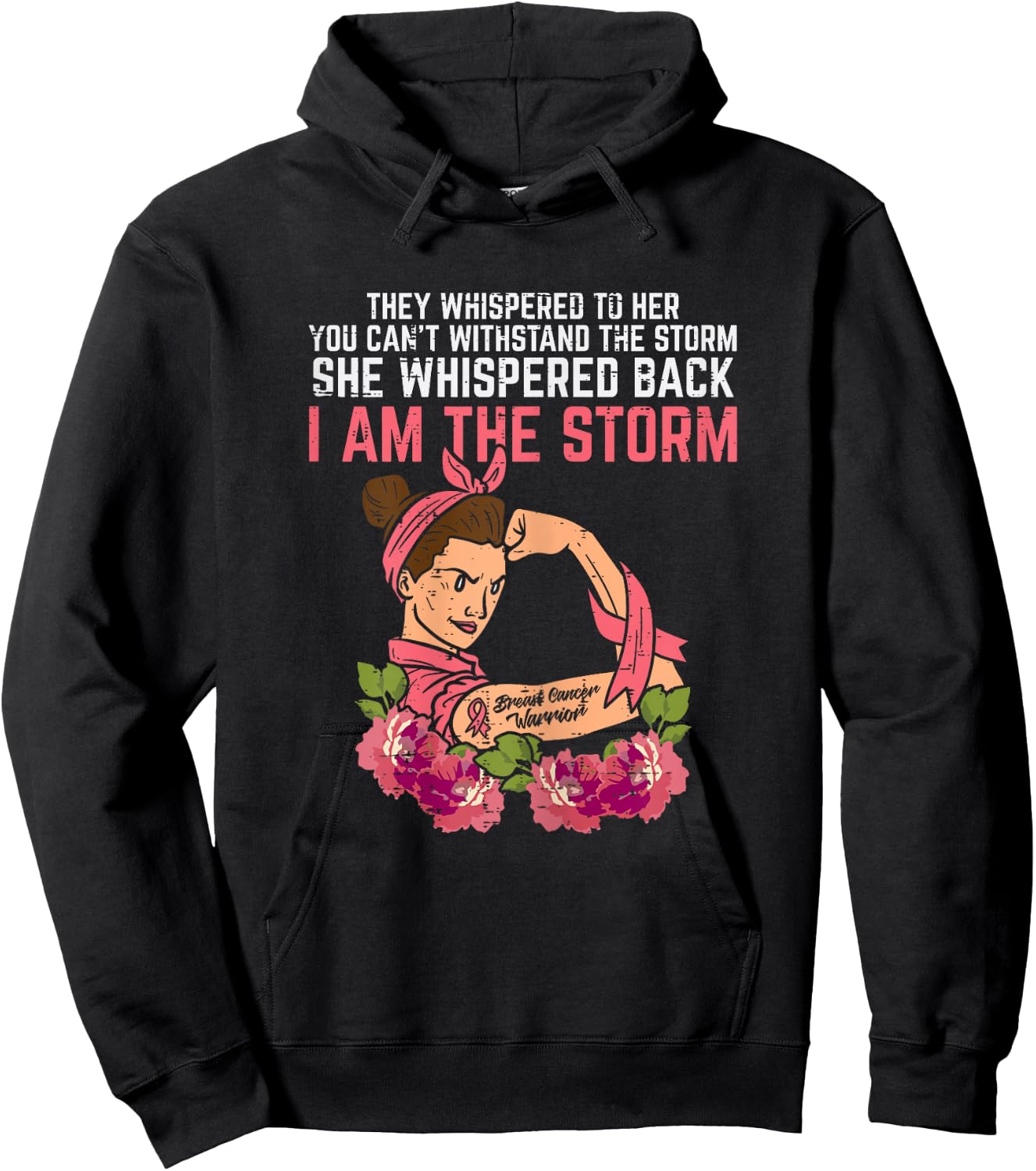 Strong Woman I Am The Storm Breast Cancer Warrior Awareness Hoodie - Hoodie | Black