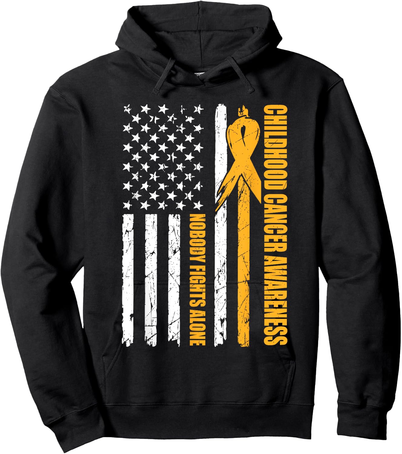 Childhood Cancer Awareness USA Flag Gold Ribbon Dad Hoodie - Hoodie | Black