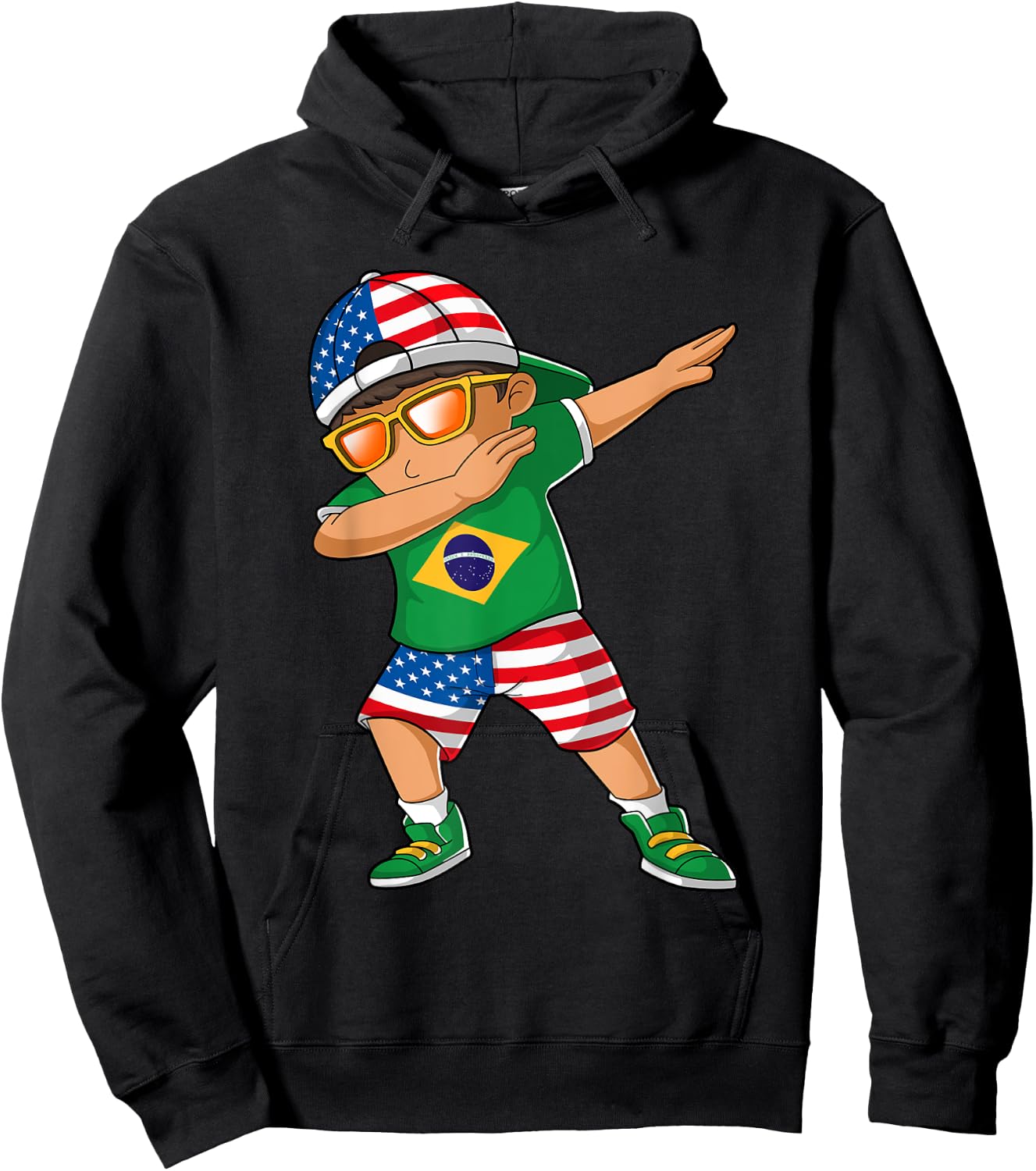 Half American Half Brazilian Boy Kid Brazil Flag Patriotic Hoodie - Hoodie | Black