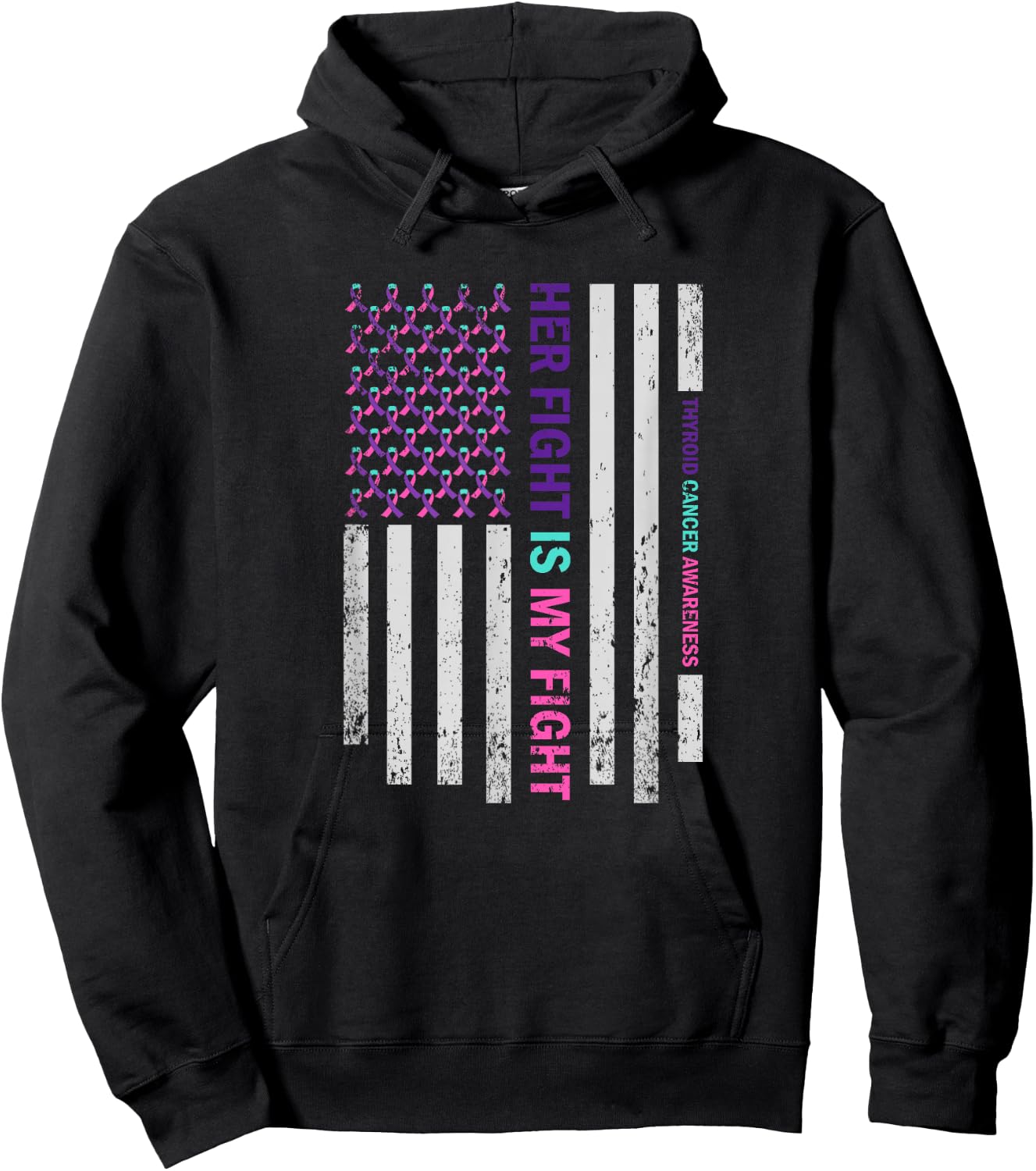 American Flag Thyroid Cancer Awareness Hoodie - Hoodie | Black
