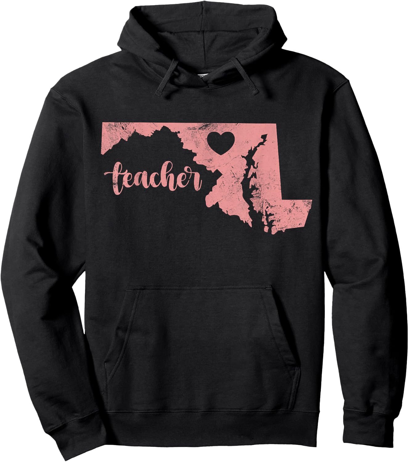 Teacher Maryland Map Support Public Education Distressed Men Women Kids Hoodie - Hoodie | Black