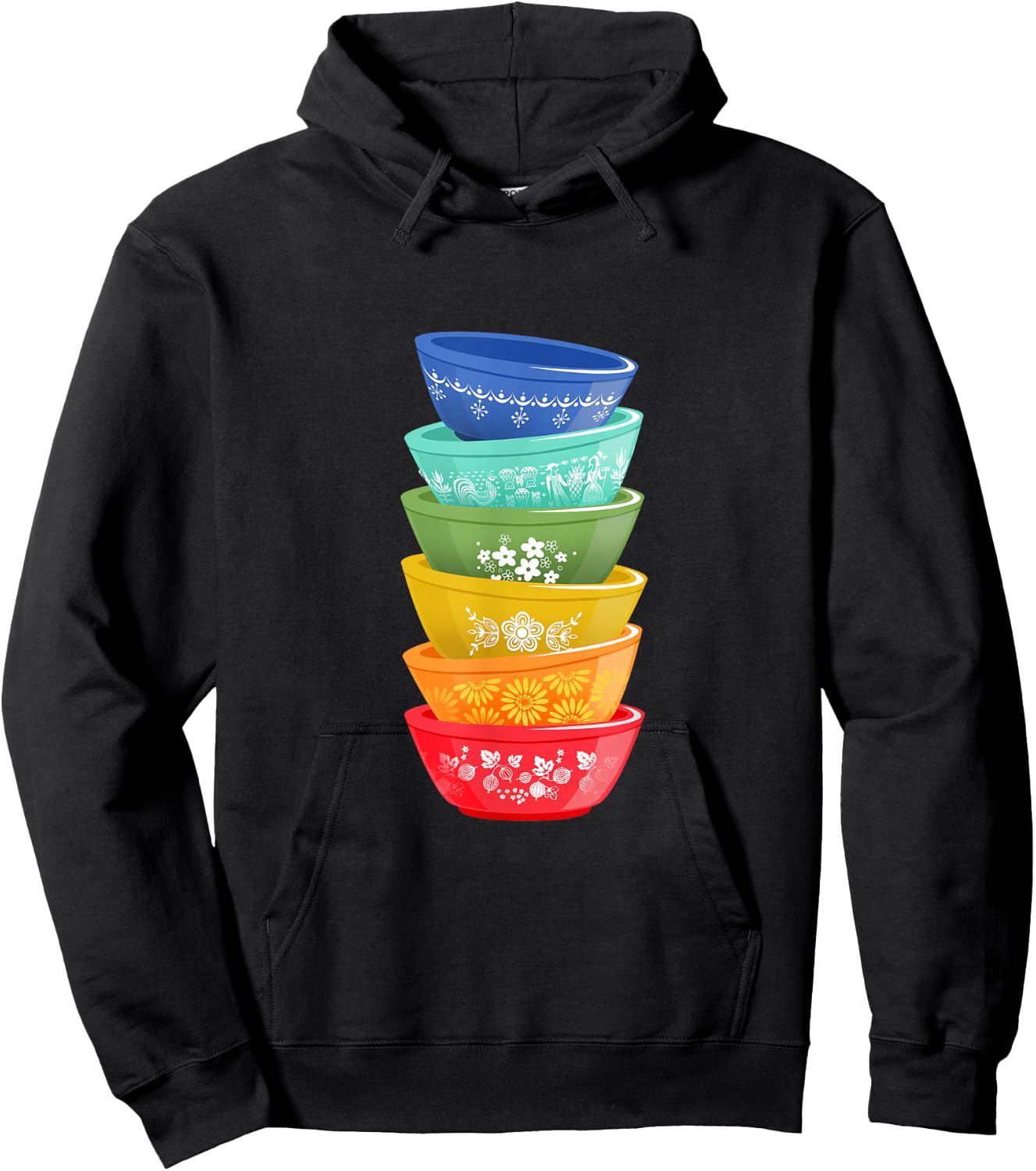 Vintage Pyrex Bowls, Rainbow, Retro Kitchen Hoodie - Hoodie | Black