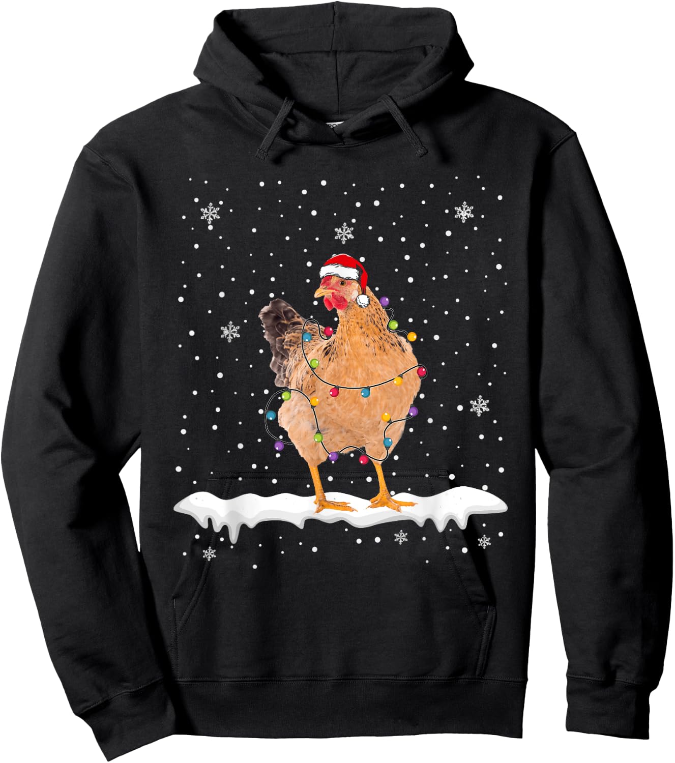 Funny Santa Chicken Christmas Lights Animals Lover Hoodie - Hoodie | Black