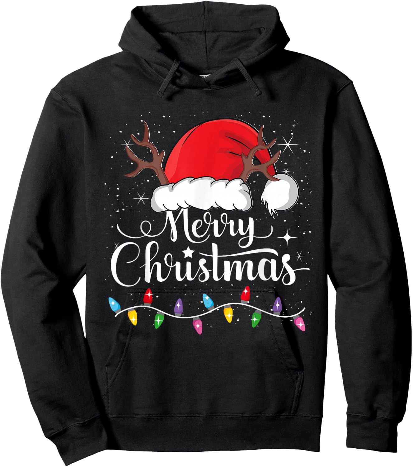 Merry Christmas Red Santa Hat Reindeer Xmas Family Men Women Hoodie - Hoodie | Black
