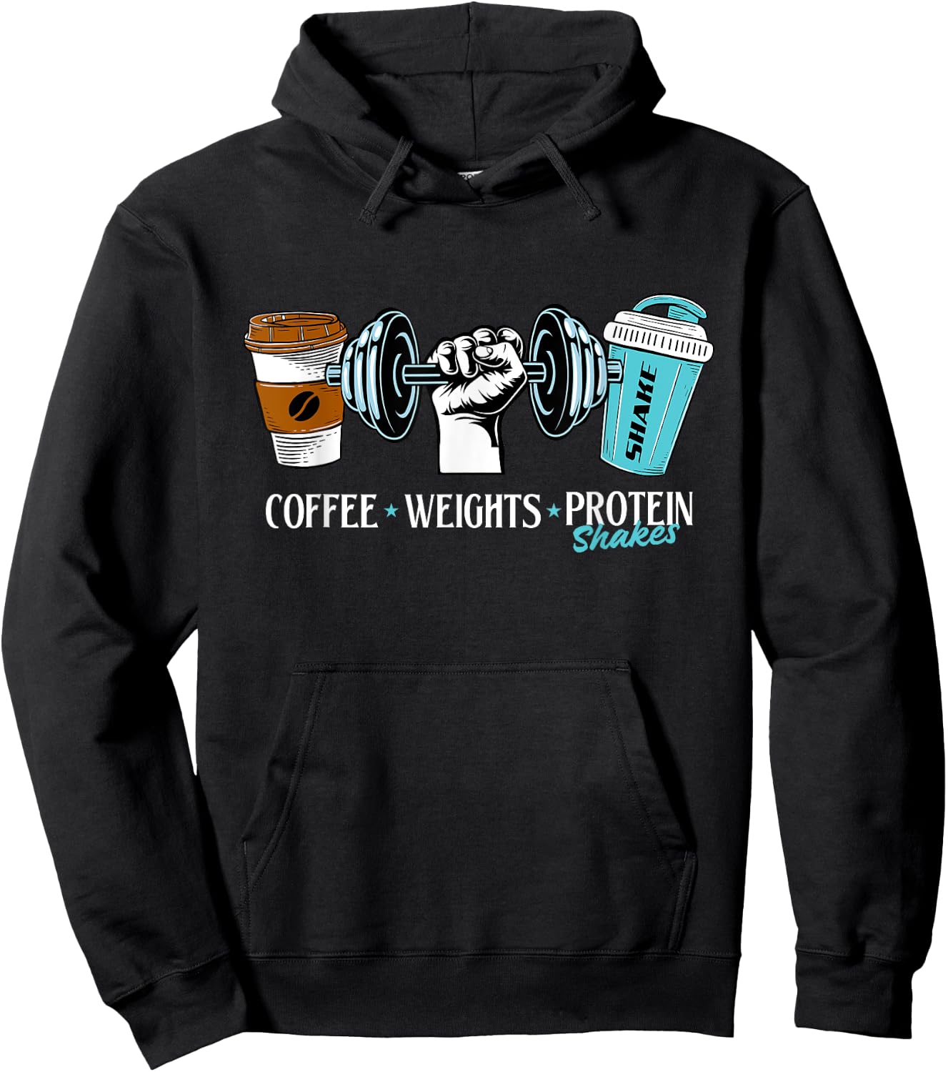 Coffee Weights Protein Shakes - Workout Gym Weightlifting Hoodie - Hoodie | Black
