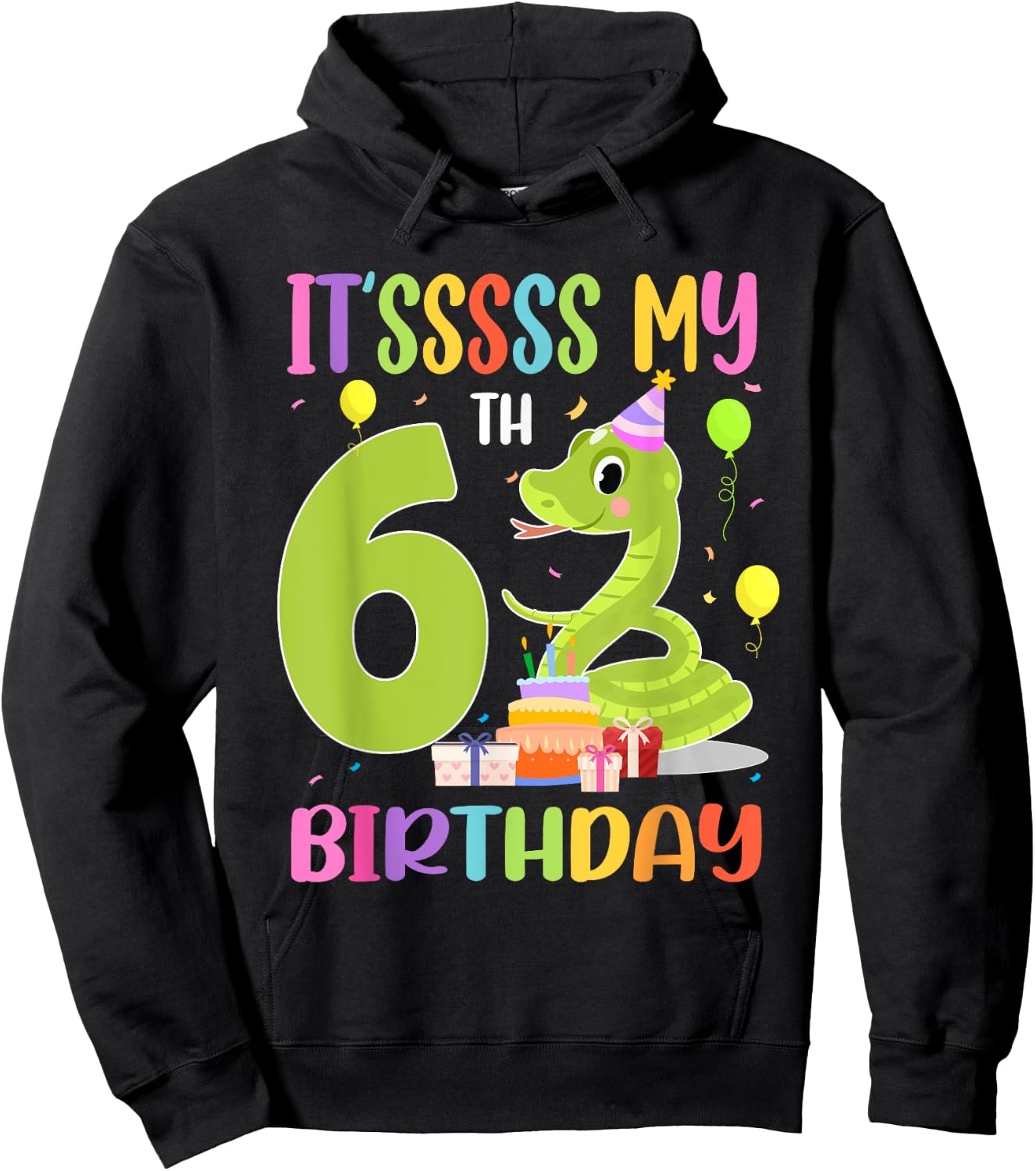 It's My 6th Birthday Snake 6 Years Old Birthday Hoodie - Hoodie | Black