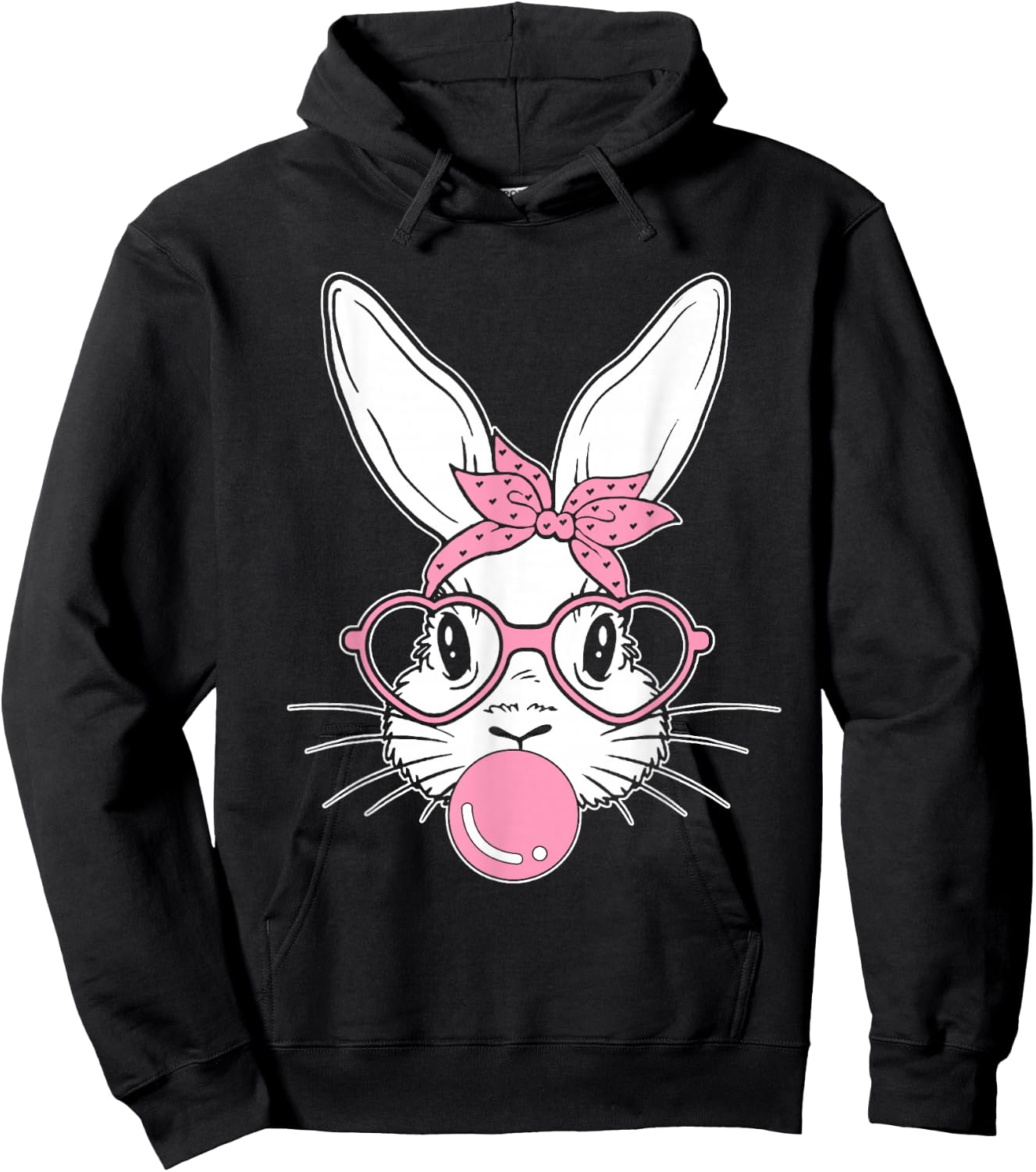 Bunny Face Easter Day Bubblegum Bandana Glasses Girls Hoodie - Hoodie | Black