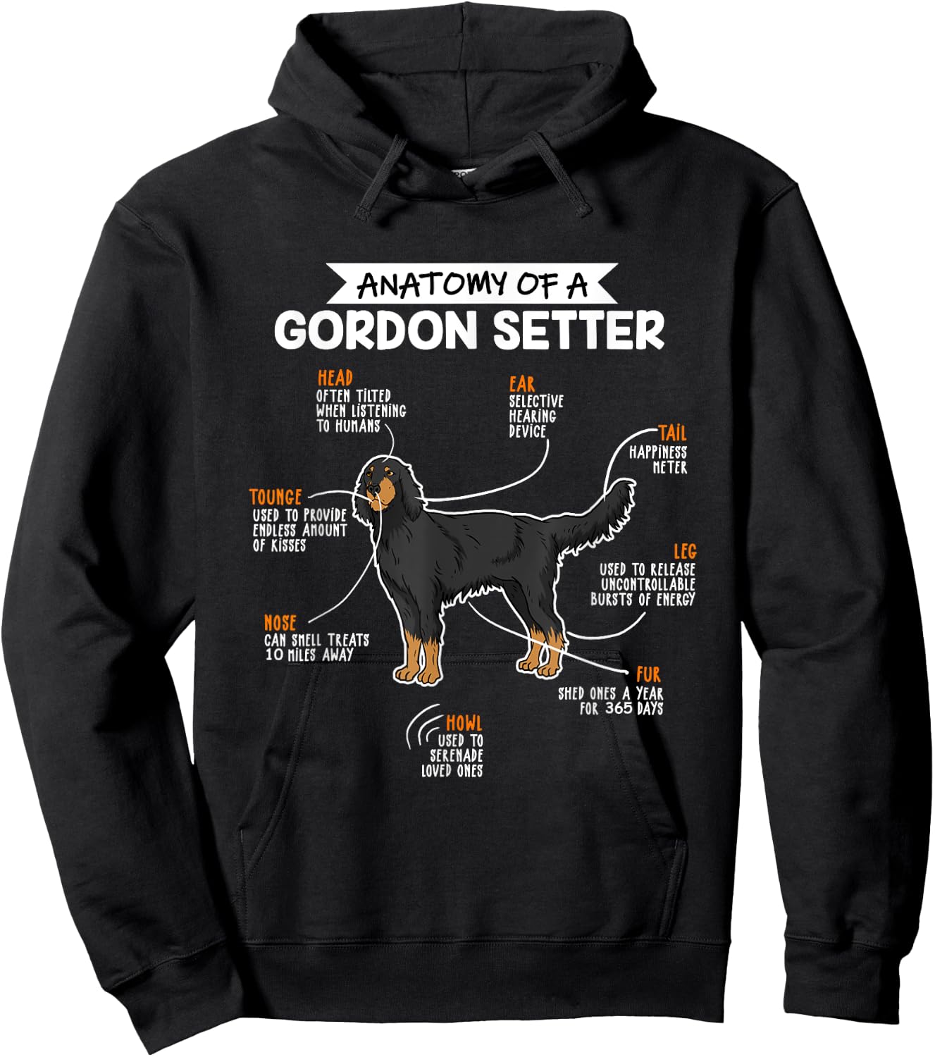 Anatomy of a Gordon Setter Fun Dog Master's Lady Hoodie - Hoodie | Black