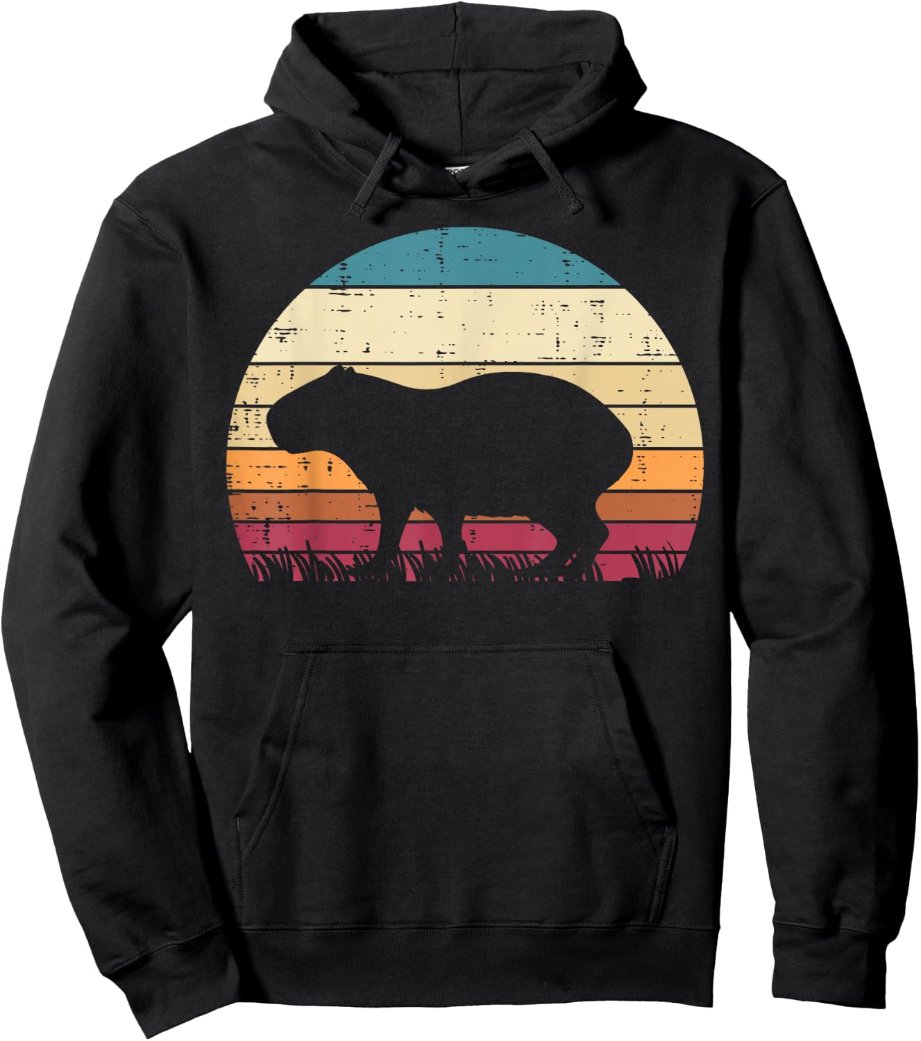 Capybara Silhouette Sunset Retro Capy Rodent Men Women Kids Hoodie - Hoodie | Black