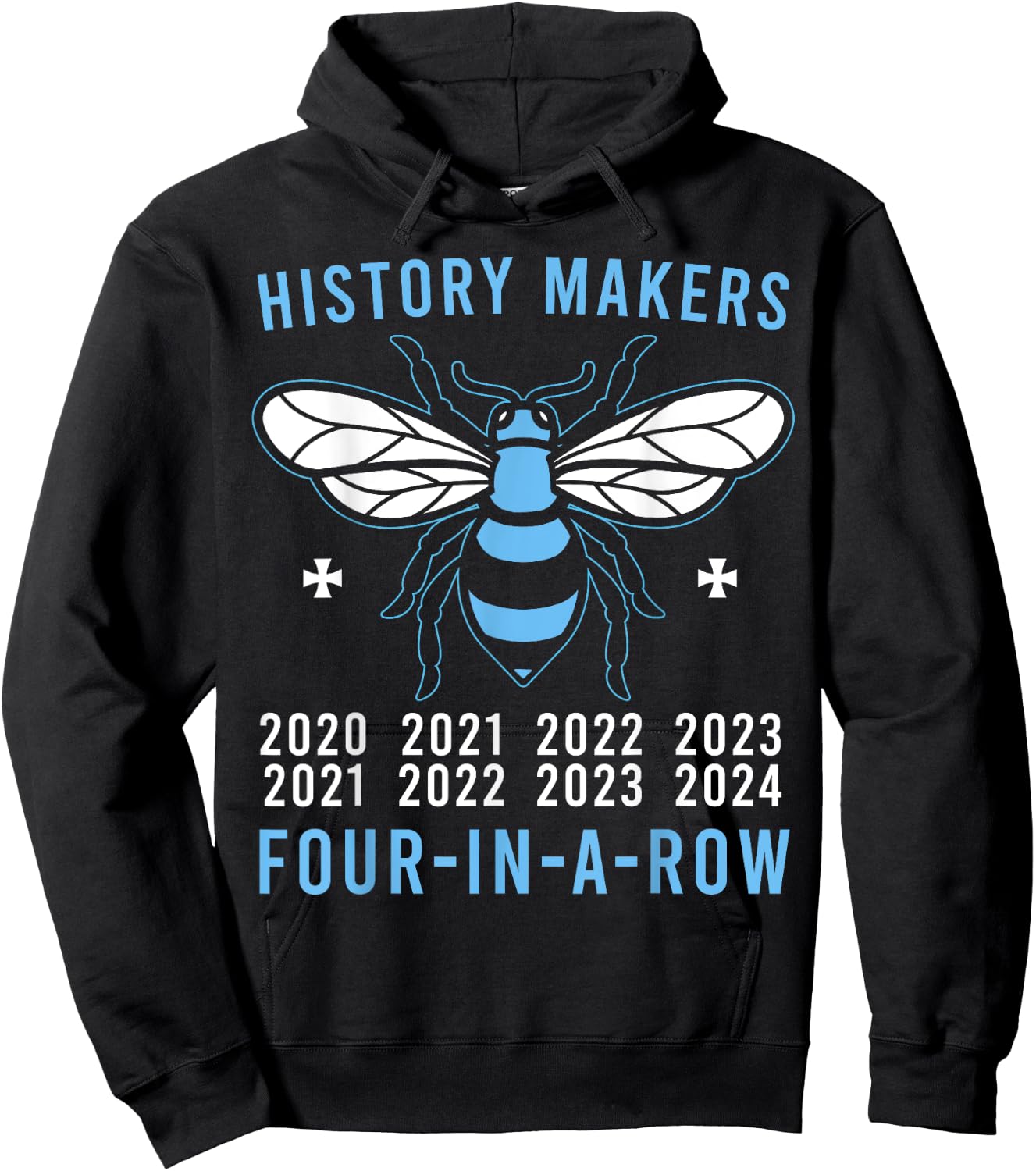 Manchester is Blue! Four in a Row, 2024, City Hoodie - Hoodie | Black