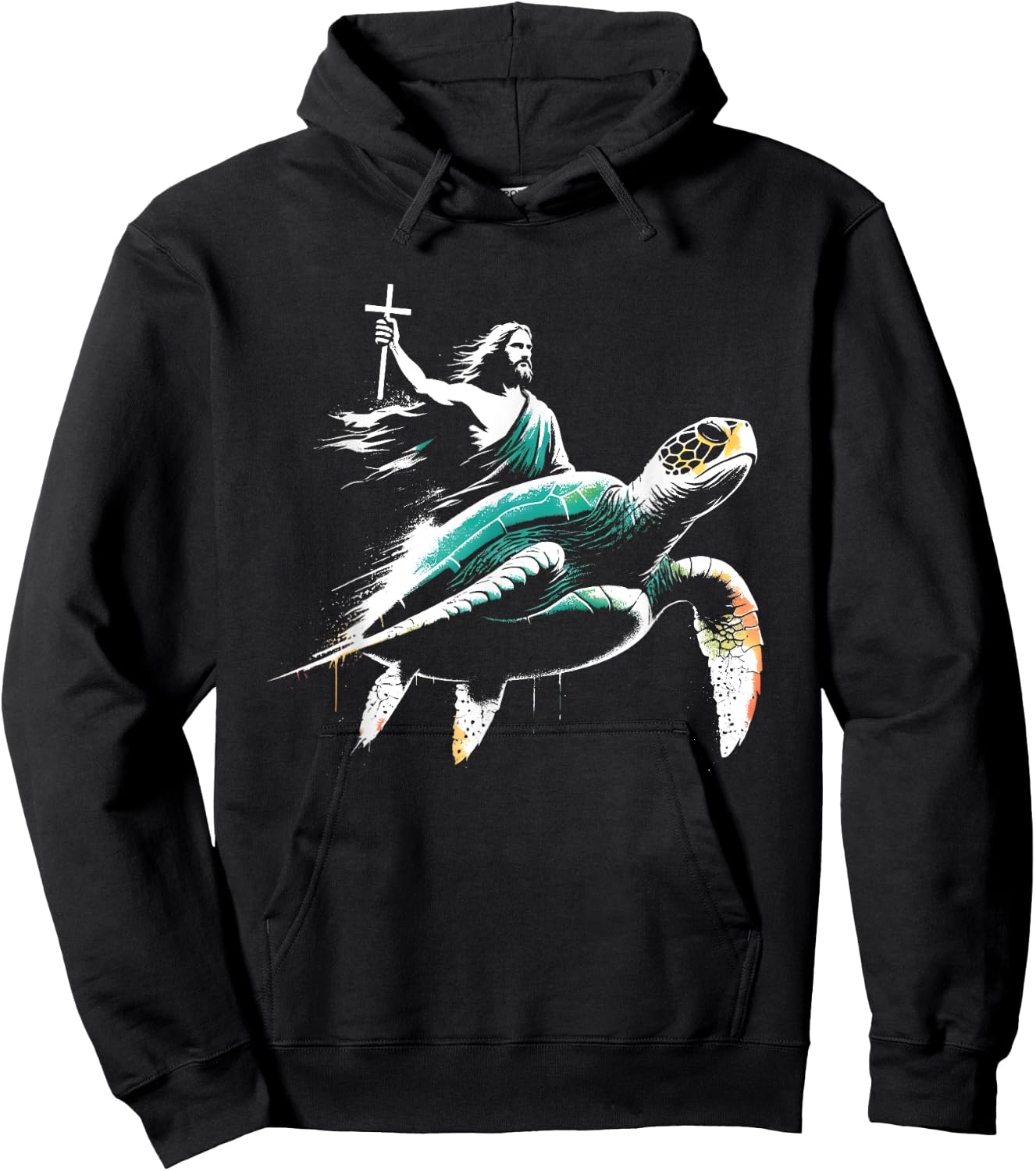 Jesus Riding Sea Turtle - Funny Christian Turtle Lover Hoodie - Hoodie | Black