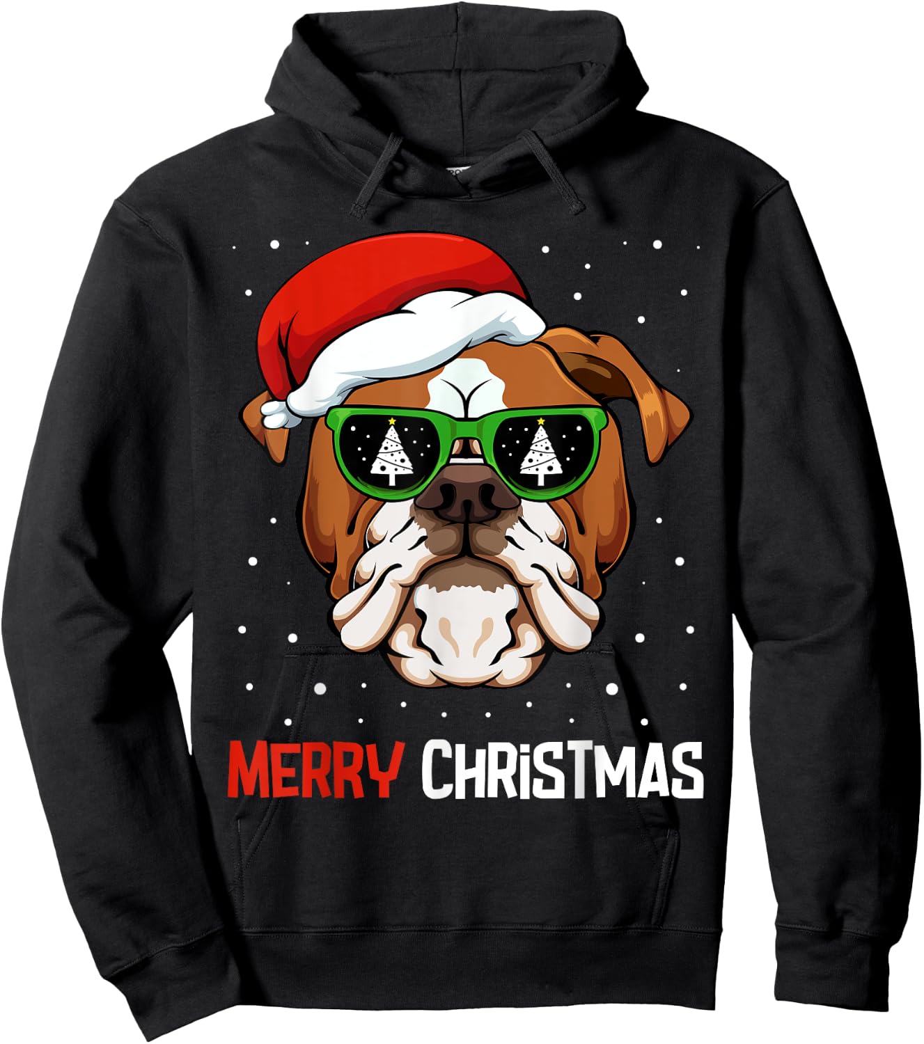English Bulldog Santa Hat Christmas Pajama Dog X-Mas Tree Hoodie - Hoodie | Black