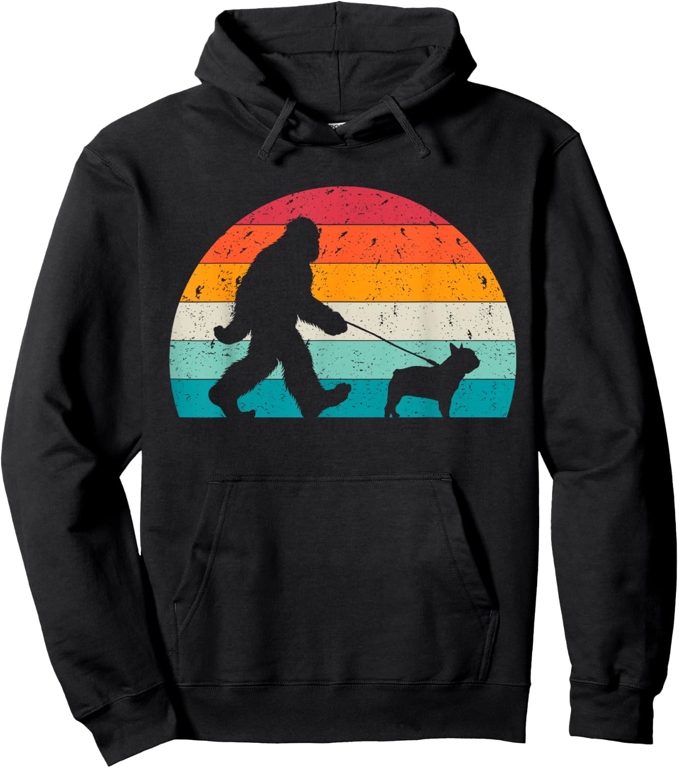 Bigfoot Walking a Dog Funny French Bulldog Lovers Dog Dad Hoodie - Hoodie | Black