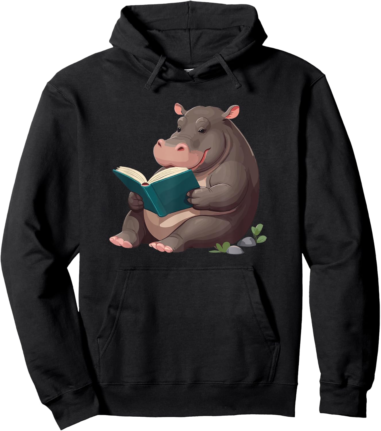 Hippopotamus is reading a Book, Reading Hippo Hoodie - Hoodie | Black