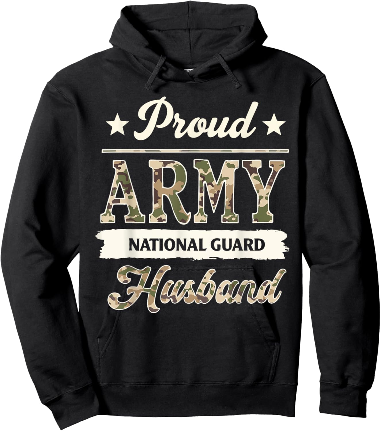 Proud Army National Guard Husband Military Family Veteran Hoodie - Hoodie | Black