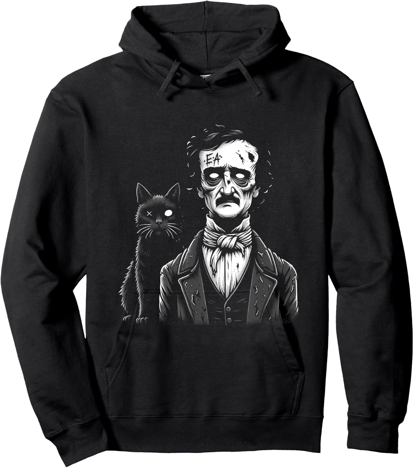 Zombie Edgar Allan Poe The Black Cat Halloween Fun Men Women Hoodie - Hoodie | Black
