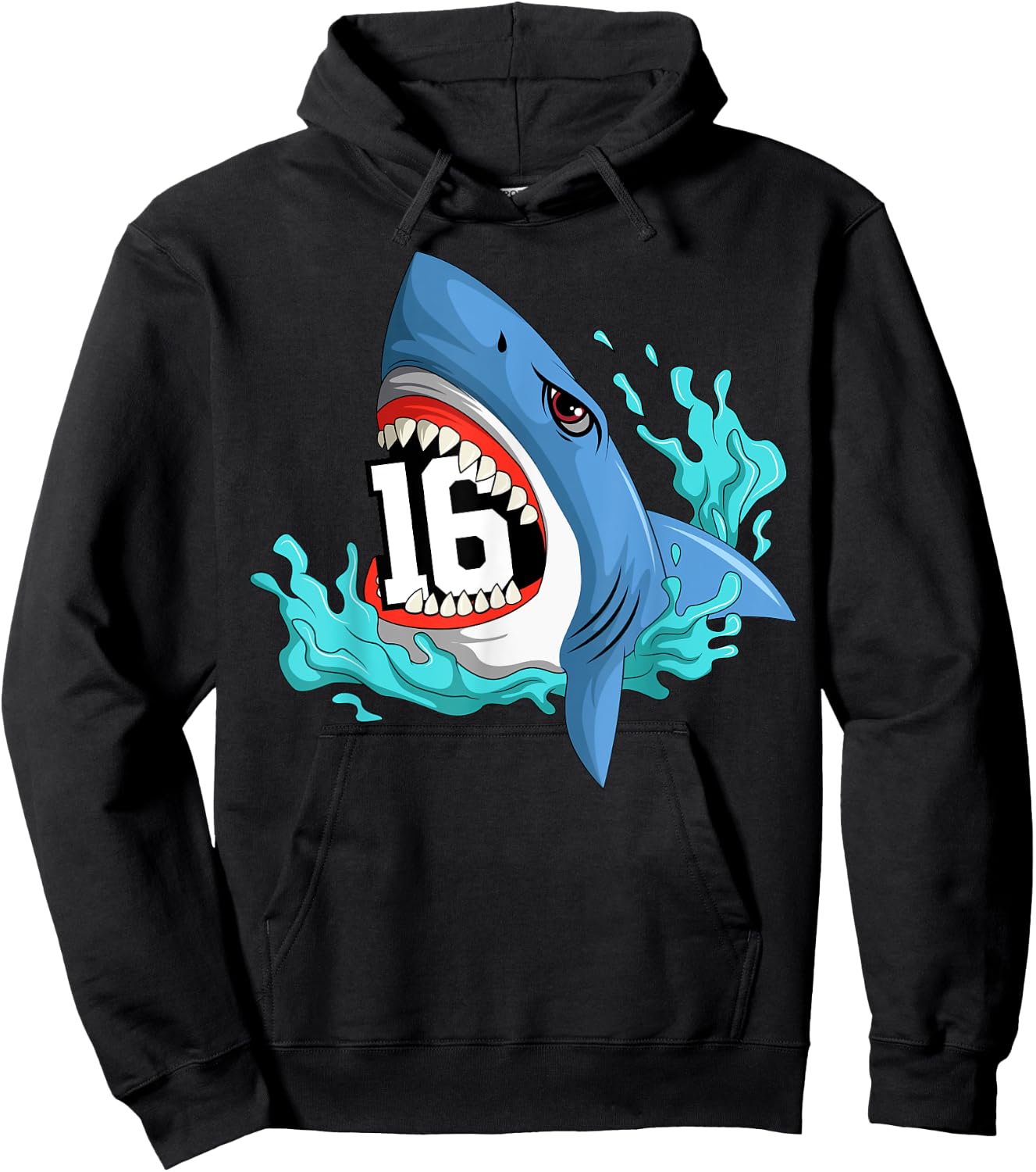 16 Shark Birthday Animal Themed Bday Party Celebration Hoodie - Hoodie | Black