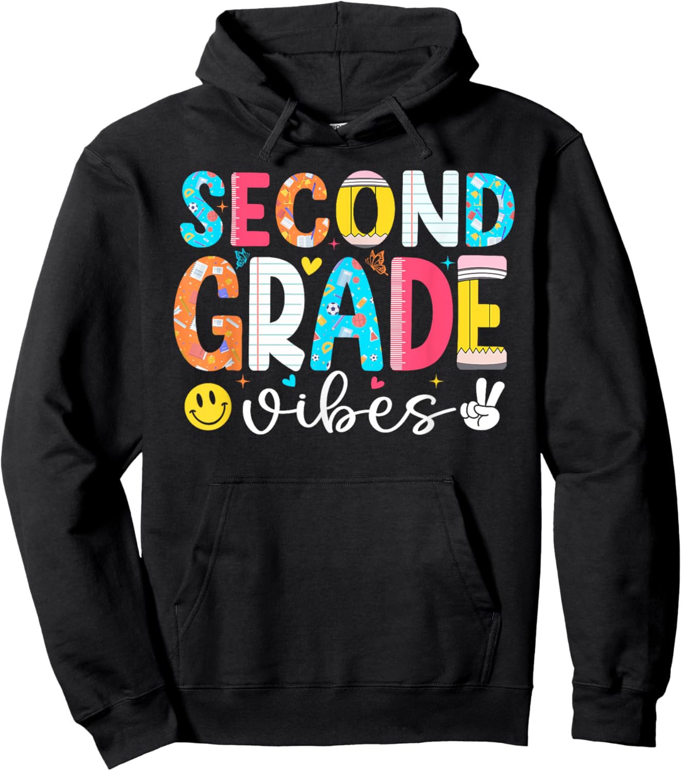 First Day Of 2nd Grade Shirt Teacher Kids Second Grade Vibes Hoodie - Hoodie | Black