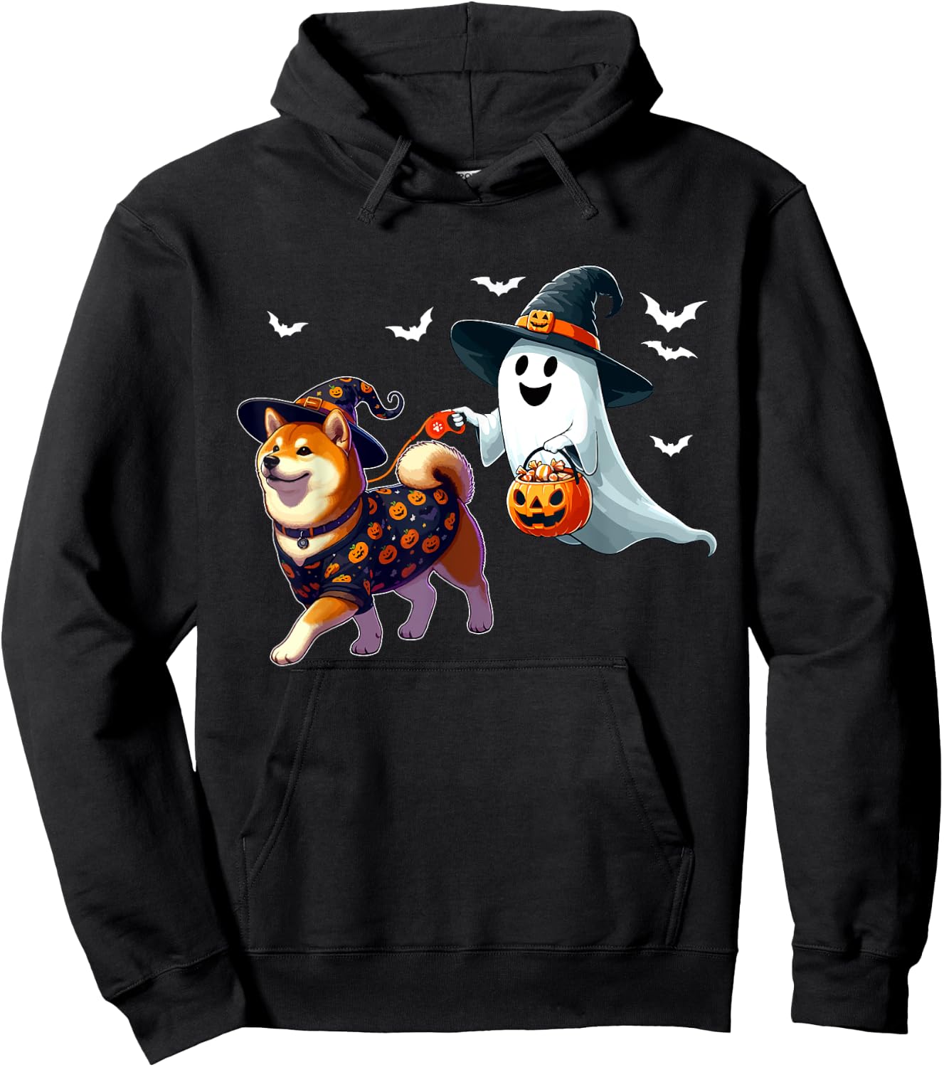 Boo Ghost With Shiba Inu As Witch Halloween Owner Kids Hoodie - Hoodie | Black
