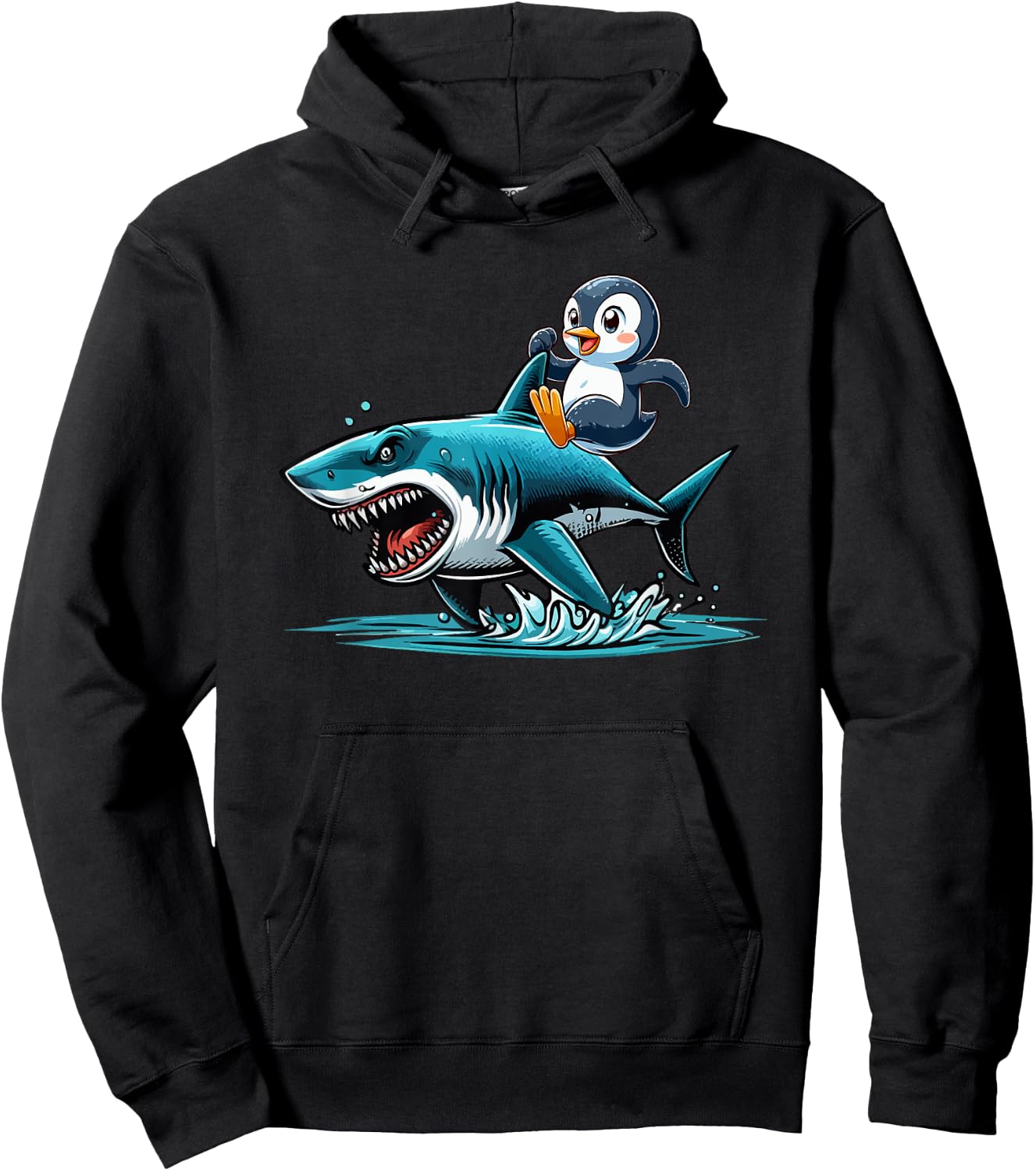 Penguin Riding Shark Costume Sea Animal Lover Kids Toddler Hoodie - Hoodie | Black