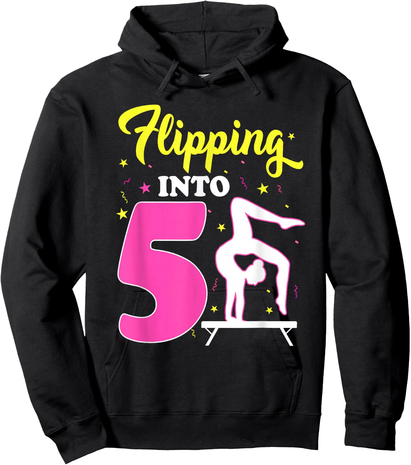 Flipping Into 5th Birthday Gymnastic 5 Year Old Girl Party Hoodie - Hoodie | Black