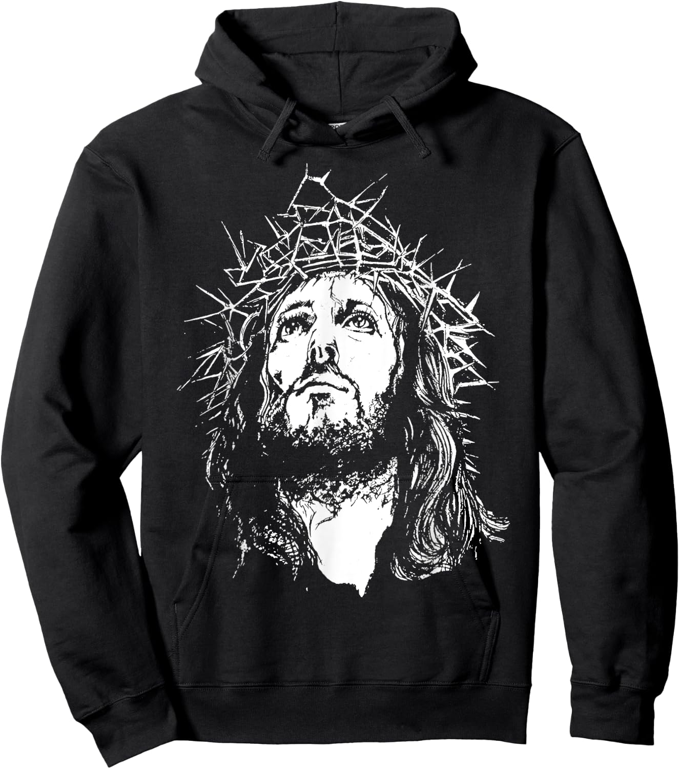 Image Face Of Jesus On A Cross With Crown Of Thorns Hoodie - Hoodie | Black