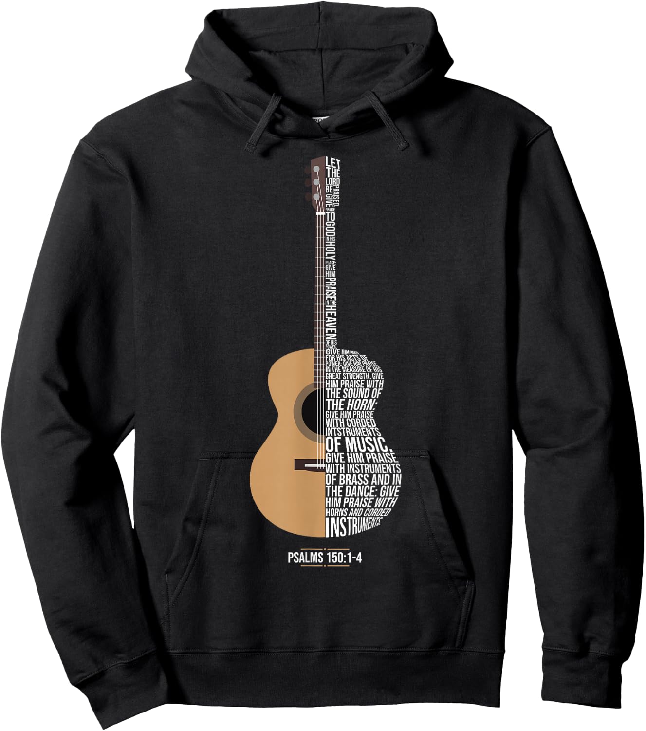 Praise Him with The Strings Psalm 150 Acoustic Guitar Player Hoodie - Hoodie | Black