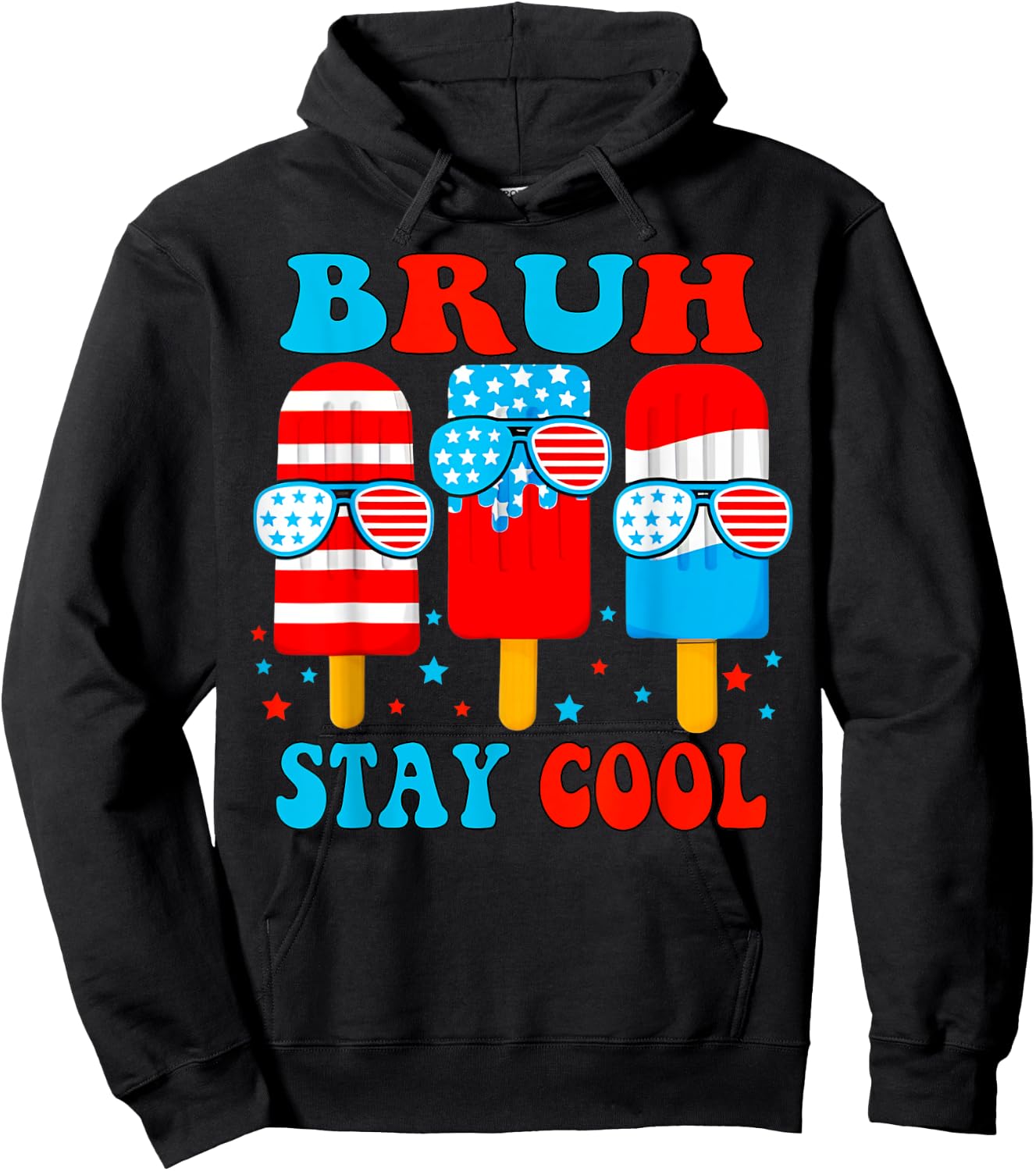 Bruh Stay Cool 4th July Popsicle Boys Men USA American Flag Hoodie - Hoodie | Black