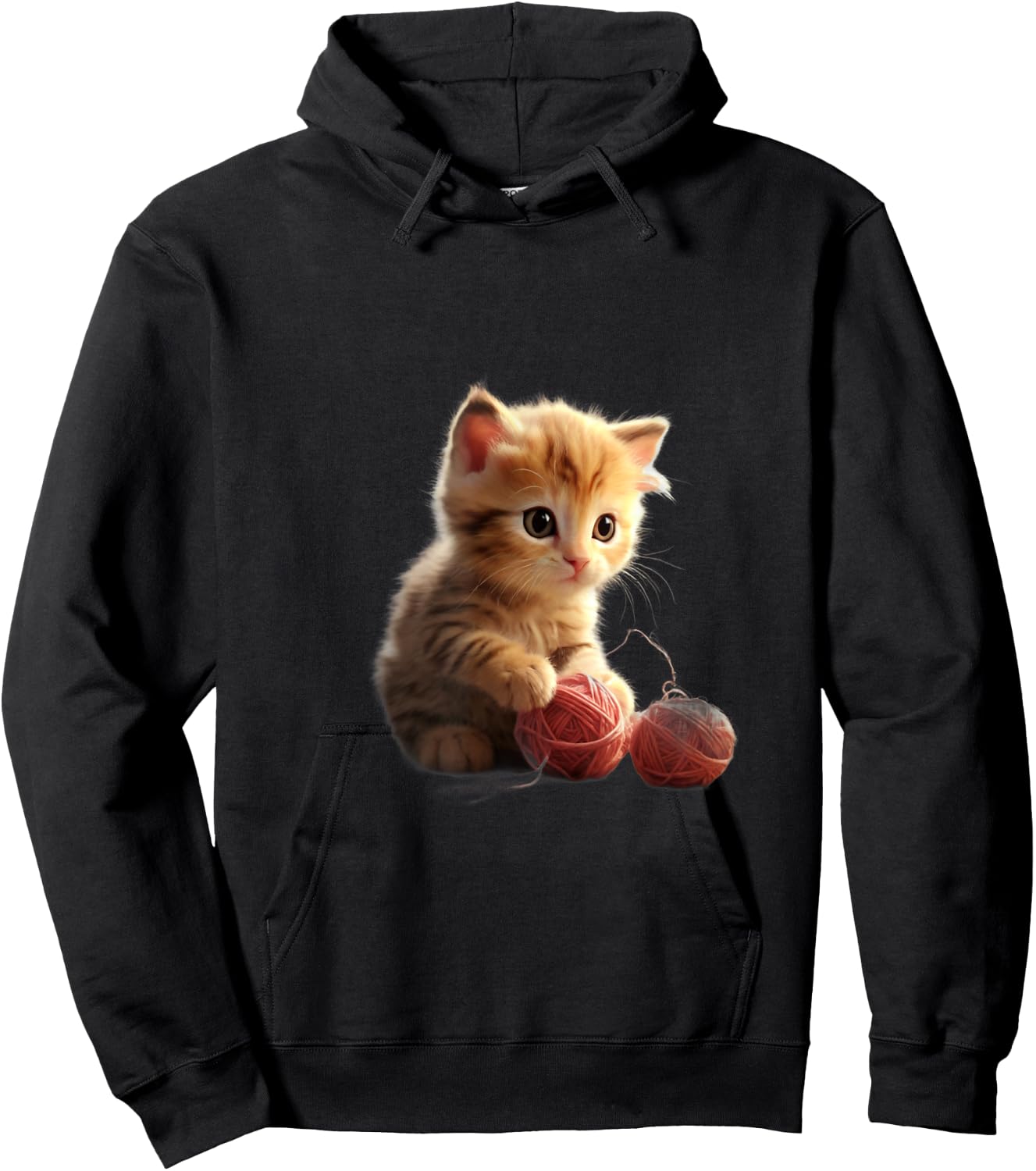 Baby Kitten Playing with Ball of Yarn Graphic Design Hoodie - Hoodie | Black