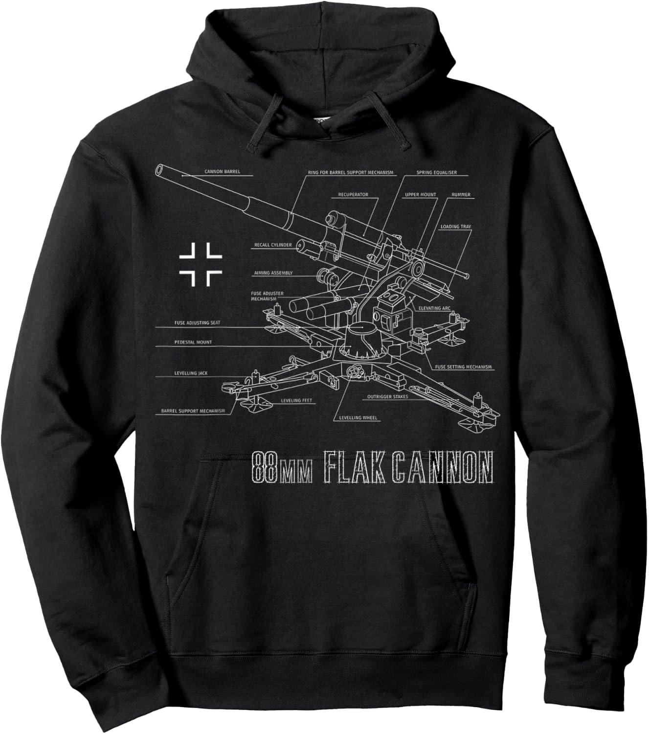 World War 2 German 88mm Flak 18/36/37/41 blueprint Hoodie - Hoodie | Black