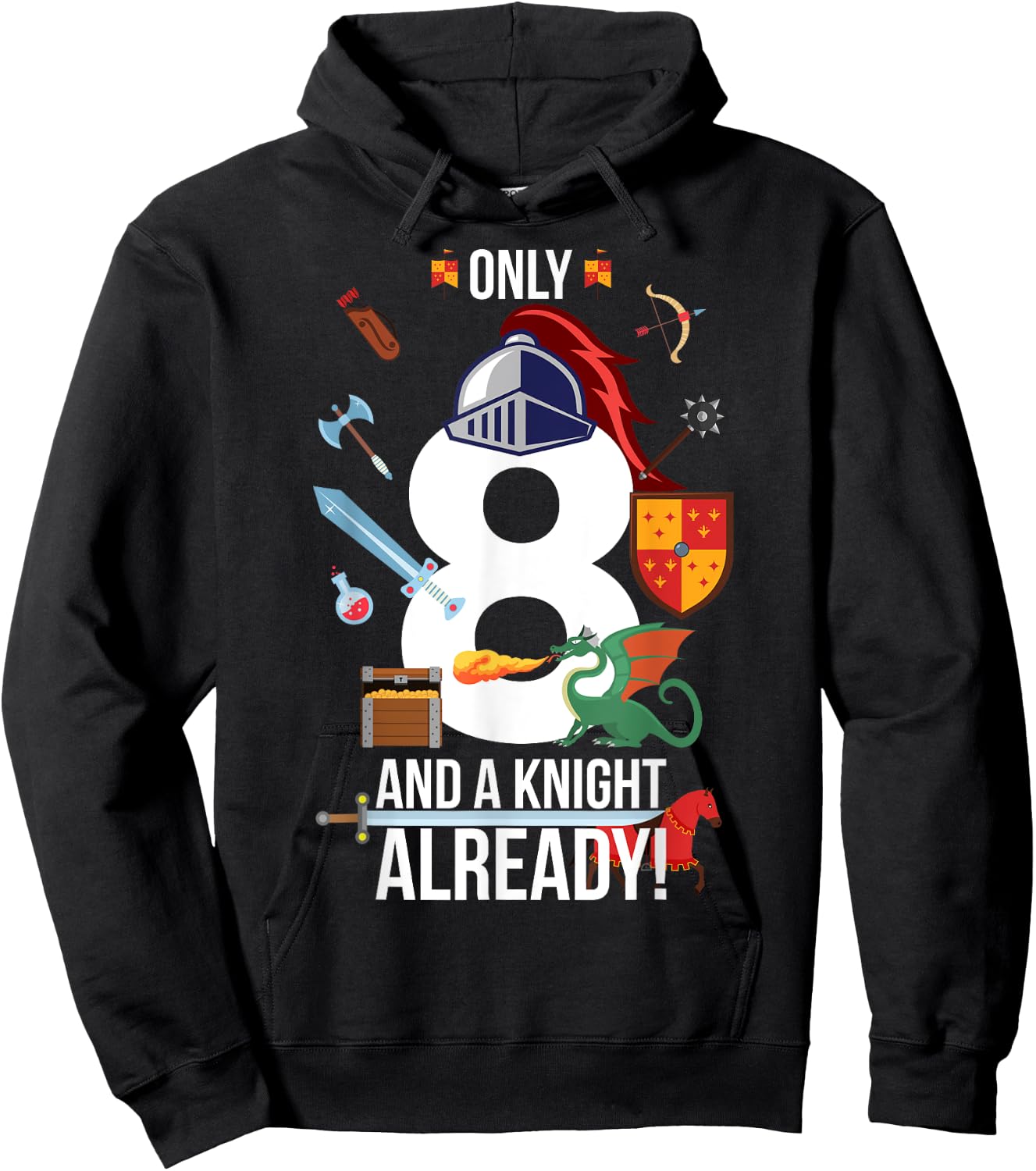8th Birthday Boy "Only 8 And A Knight Already" Funny Hoodie - Hoodie | Black