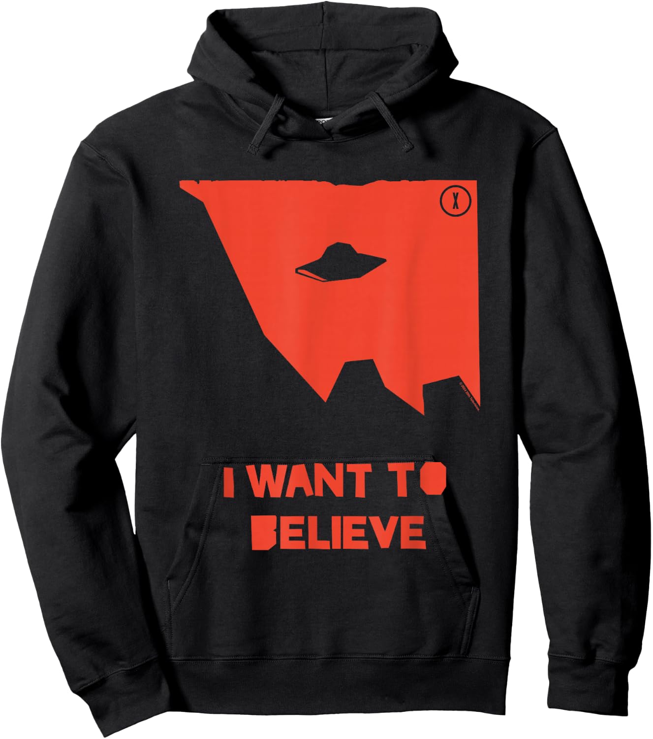 X-Files I Want To Believe UFO Silhouette Big Chest Text Logo Hoodie - Hoodie | Black